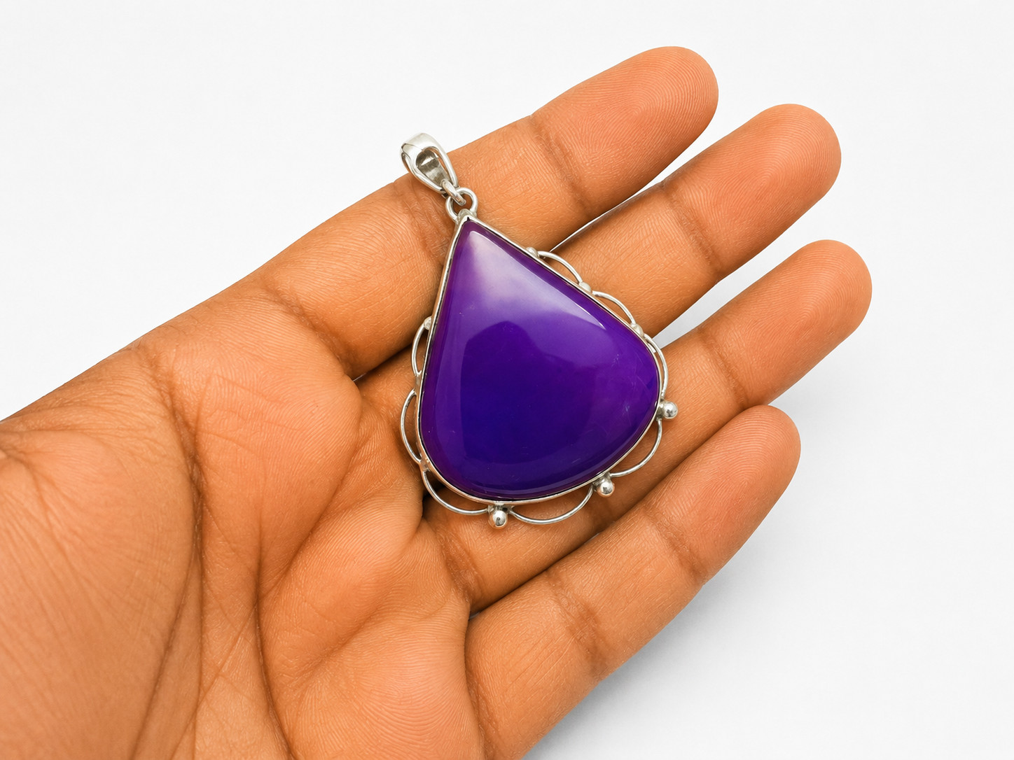 Natural Purple Onyx Pendant 925 Sterling Silver Pear Handmade Fine Jewelry