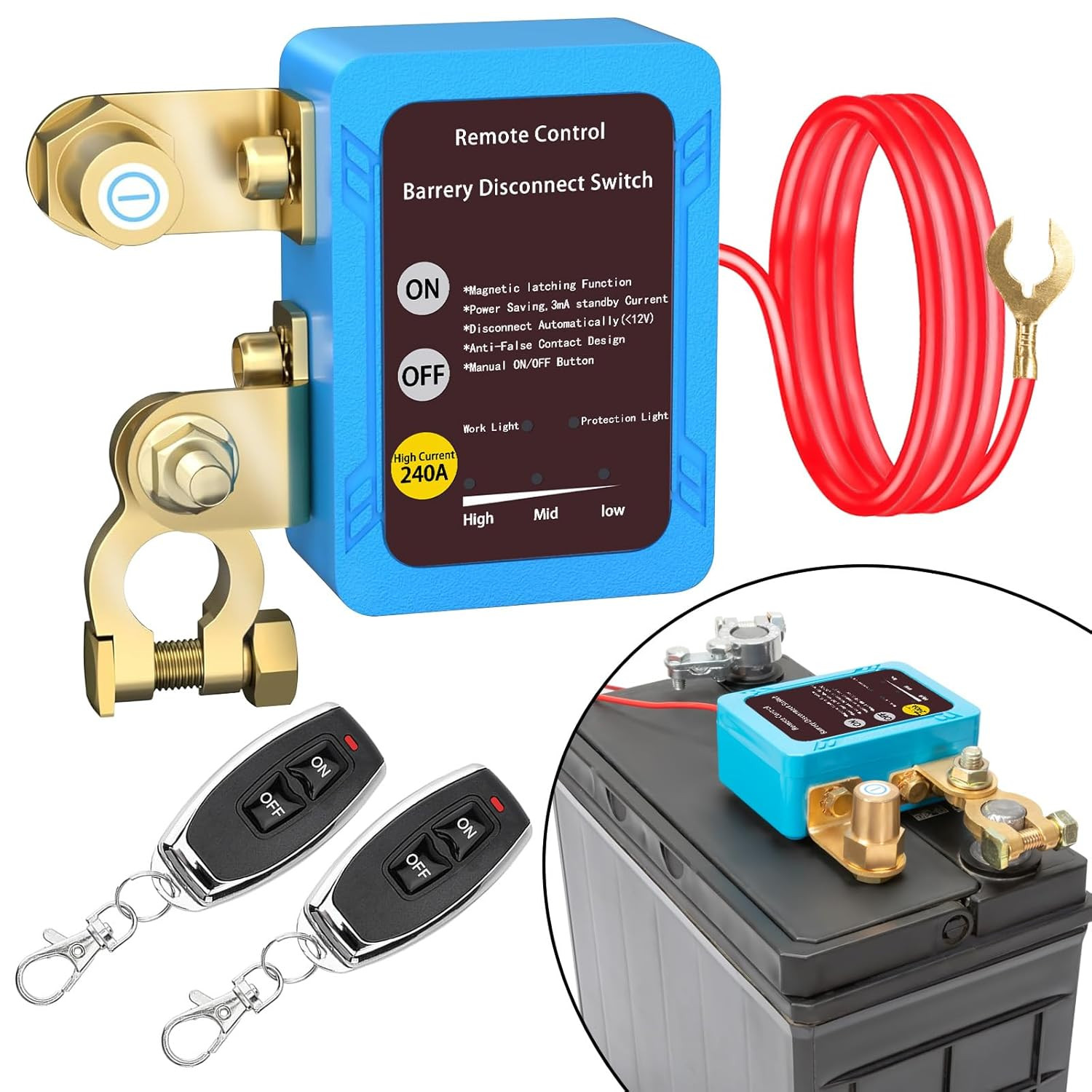 Remote Battery Disconnect Switch 12V, 240A, Upgrade Smart Voltage Car Kill Switc
