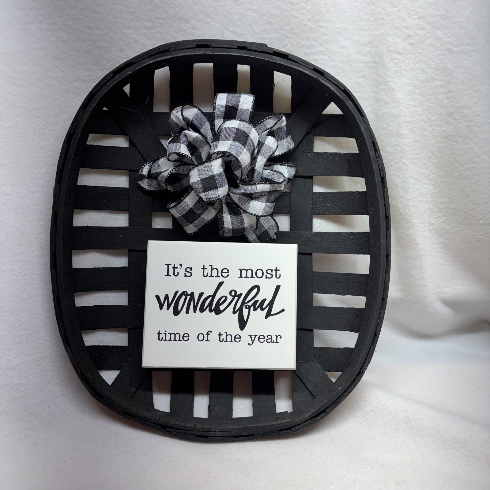 Black Tobacco Basket Sign Wonderful Time Of Year Gingham Bow Farmhouse Decor
