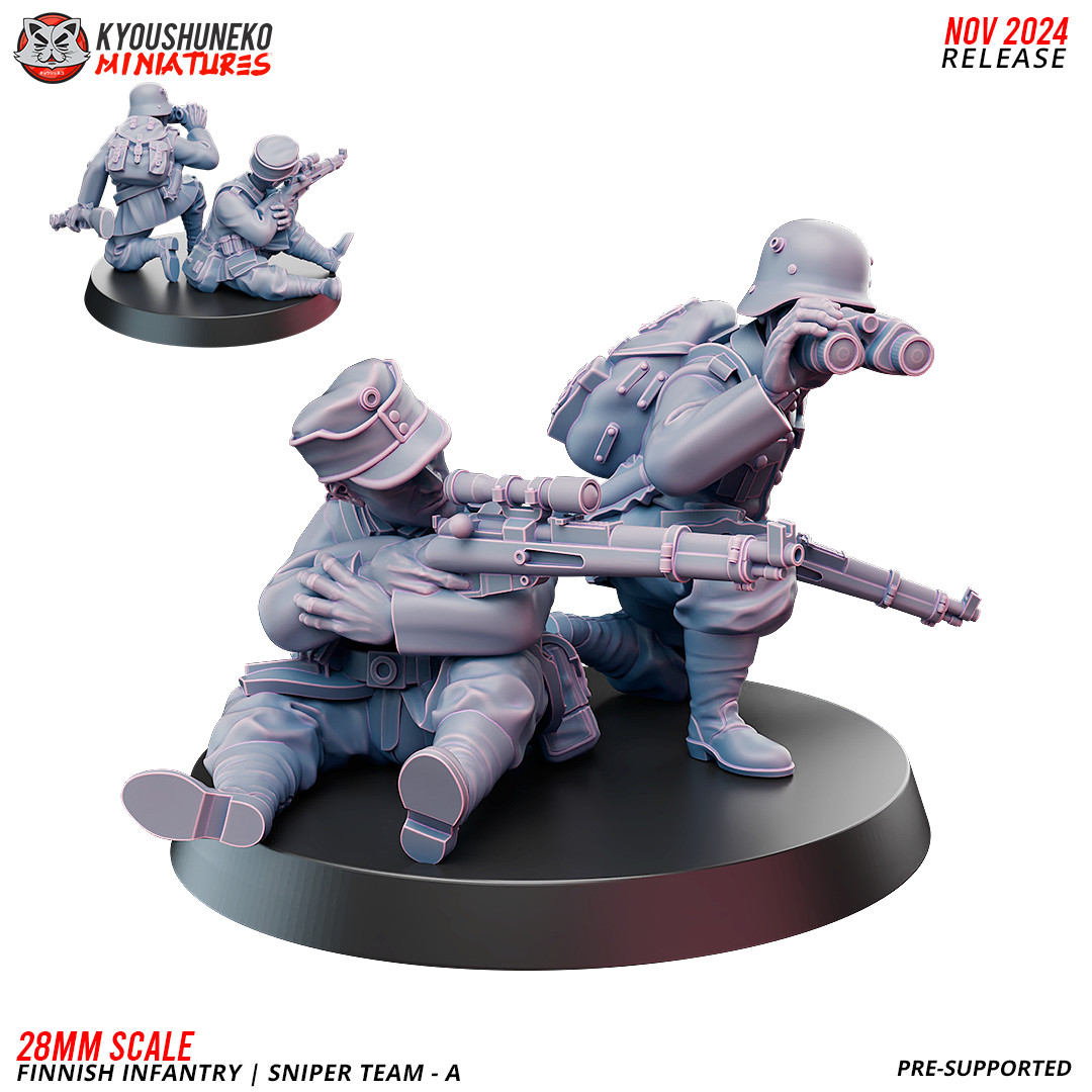 WW2 Finland Miniatures Finnish Army Sniper Team Flames of War Bolt Action 28mm +