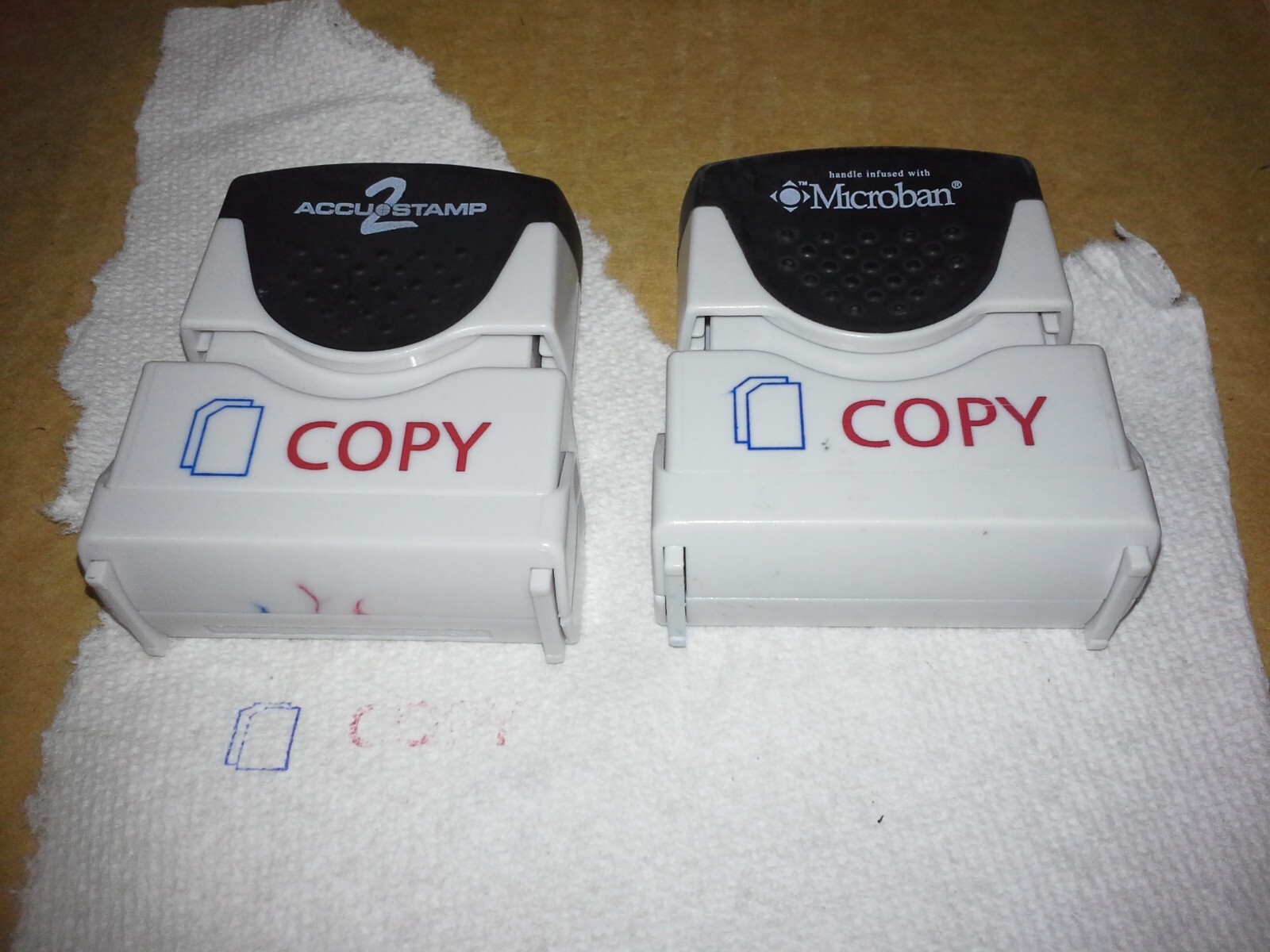 2PC. Accustamp2 Shutter Message Stamp Copy Red/Blue . Working. Both Needs ink