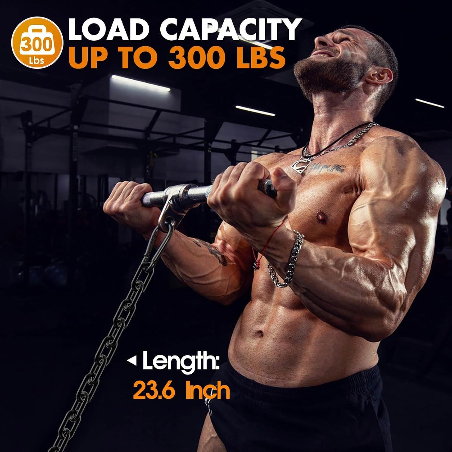 23.6" Gym Fitness Cable Extension Chain, 304 Stainless Steel Cable Machine Ex...