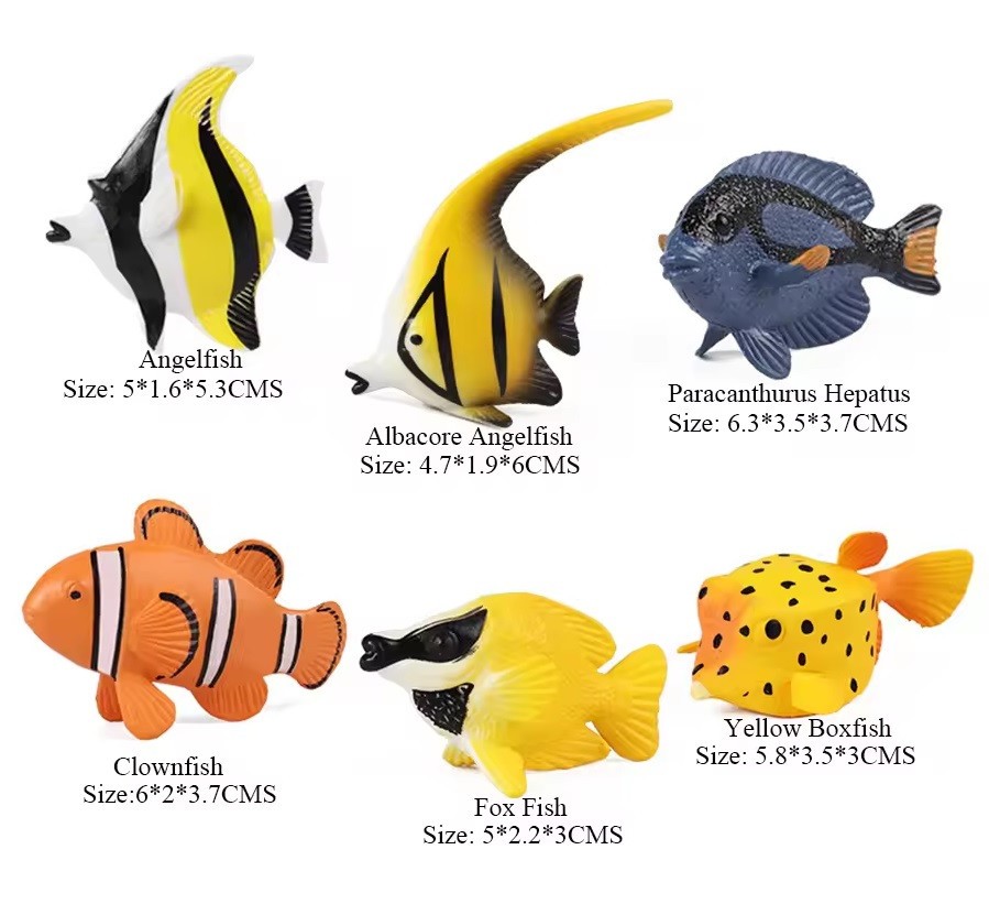 6pcs Angelfish Boxfish Clownfish Animal Figure Toy PVC Small Figurine Birthday