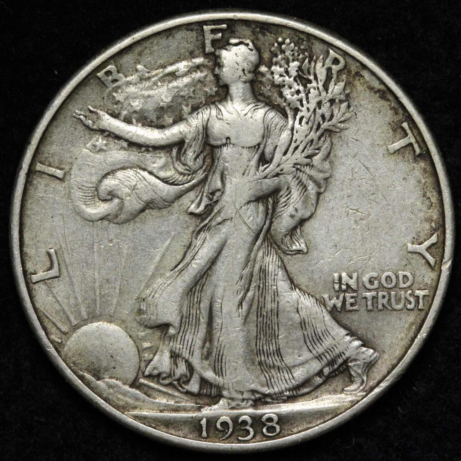 1938-D Walking Liberty Silver Half Dollar XF+ E357 RUFQ