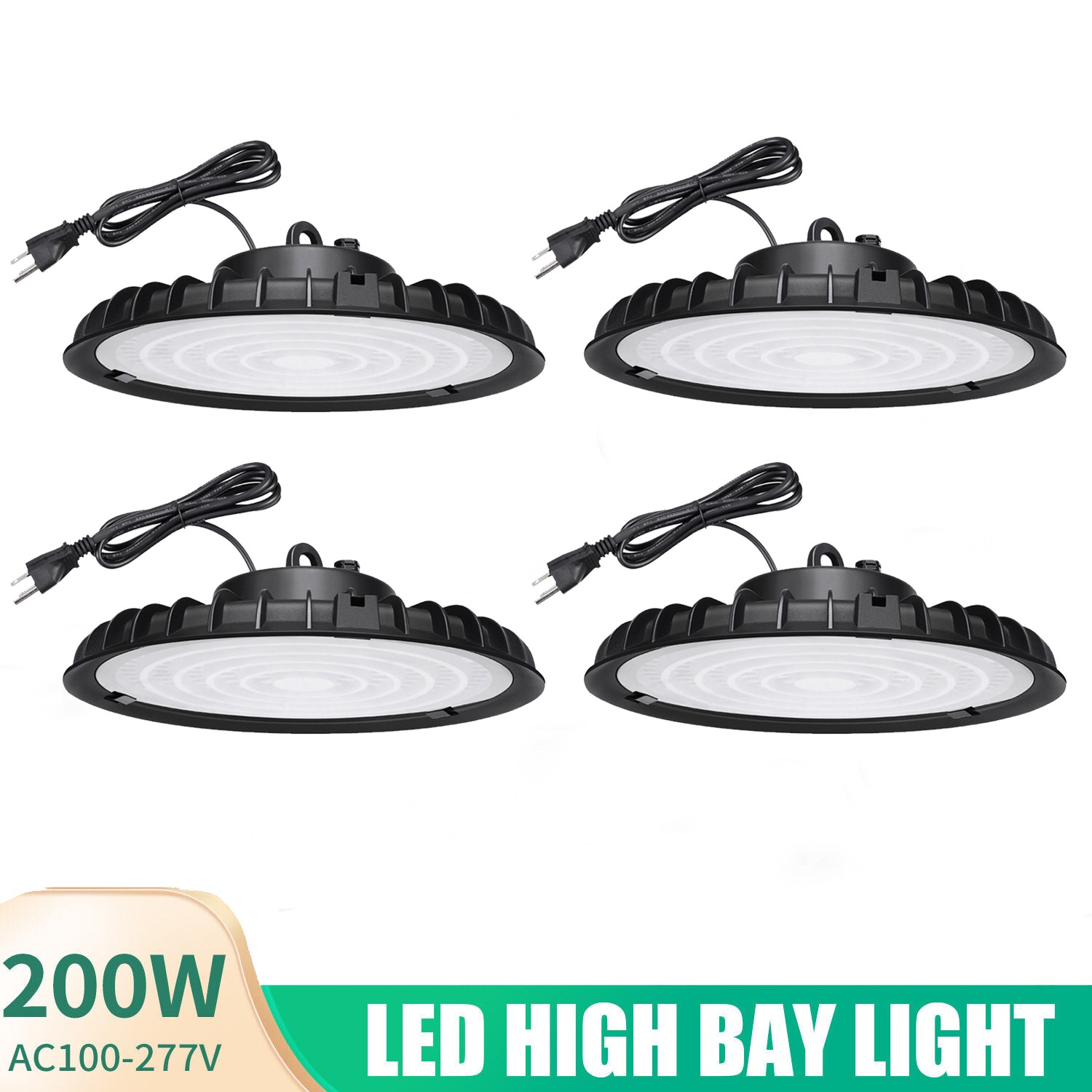 4 Pack 200W UFO Led High Bay Light Commercial Industrial Warehouse Shop Lights