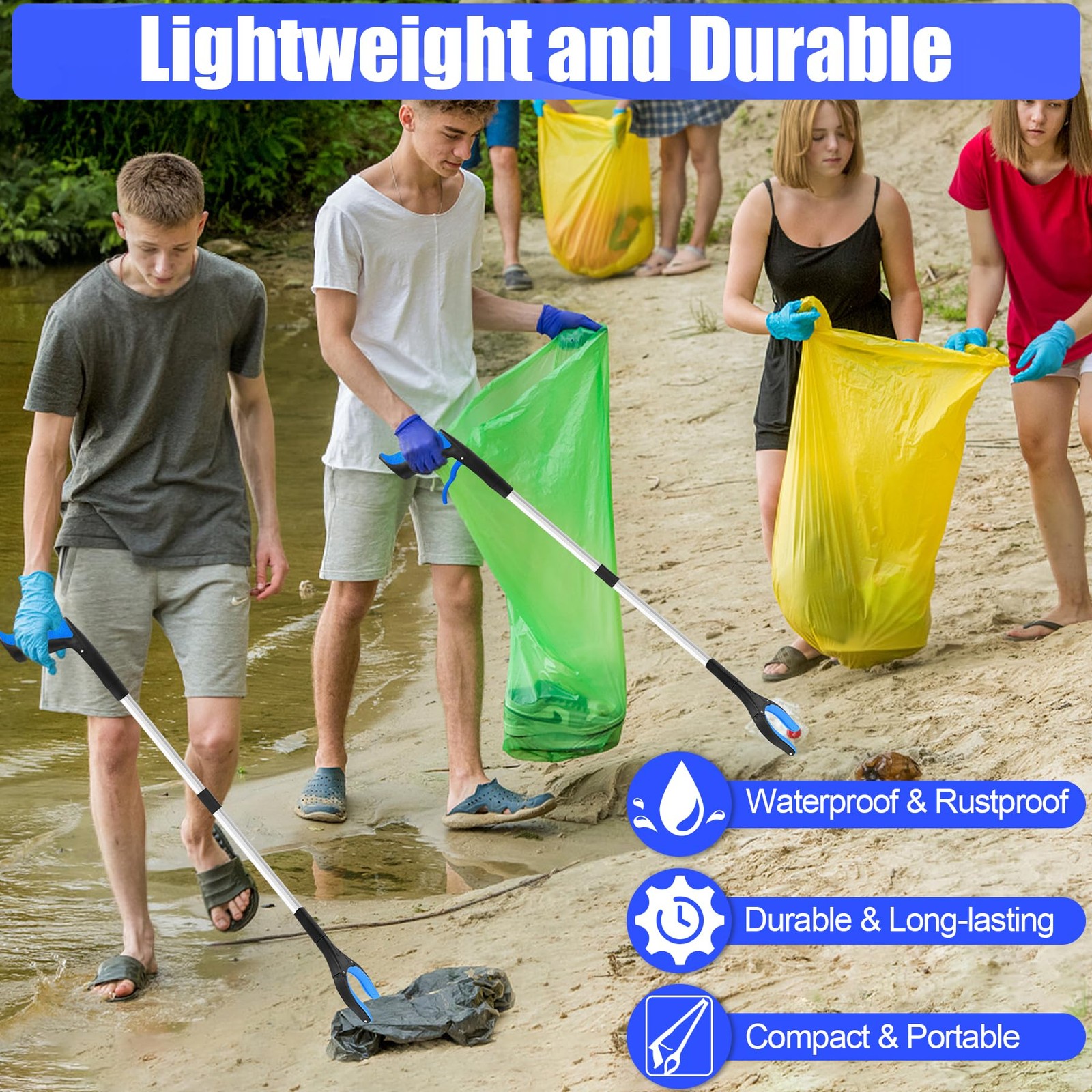 6 Pack 32 Inch Commercial Trash Grabber Tool for Elderly Assist, Foldable