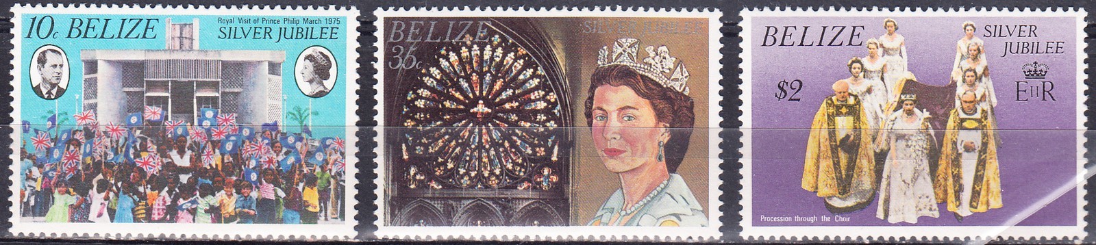 W BELIZE 0383-385 QUEEN ELIZABETH SILVER JUBILEE