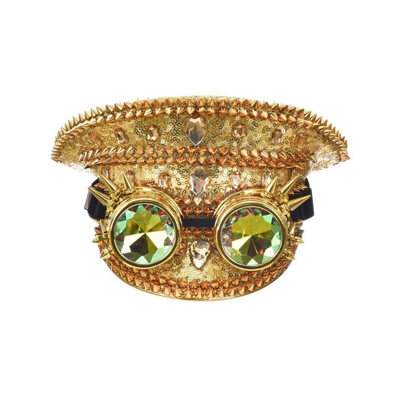 Women Sequin Rhinestone Captain Hat Rave Party Festival Cosplay Fashion Gold