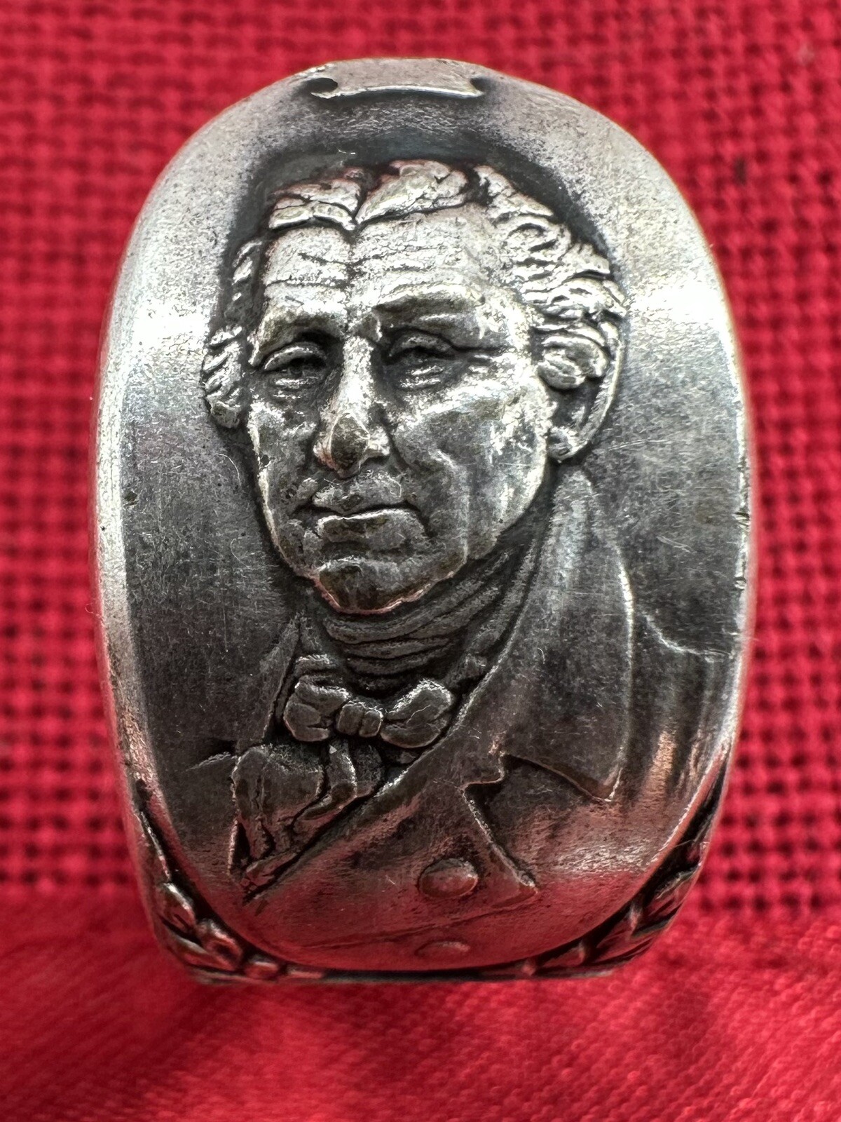 VINTAGE 1960'S WM ROGERS CO. SILVER PLATED James Monroe SPOON RING Folk Art 9.5