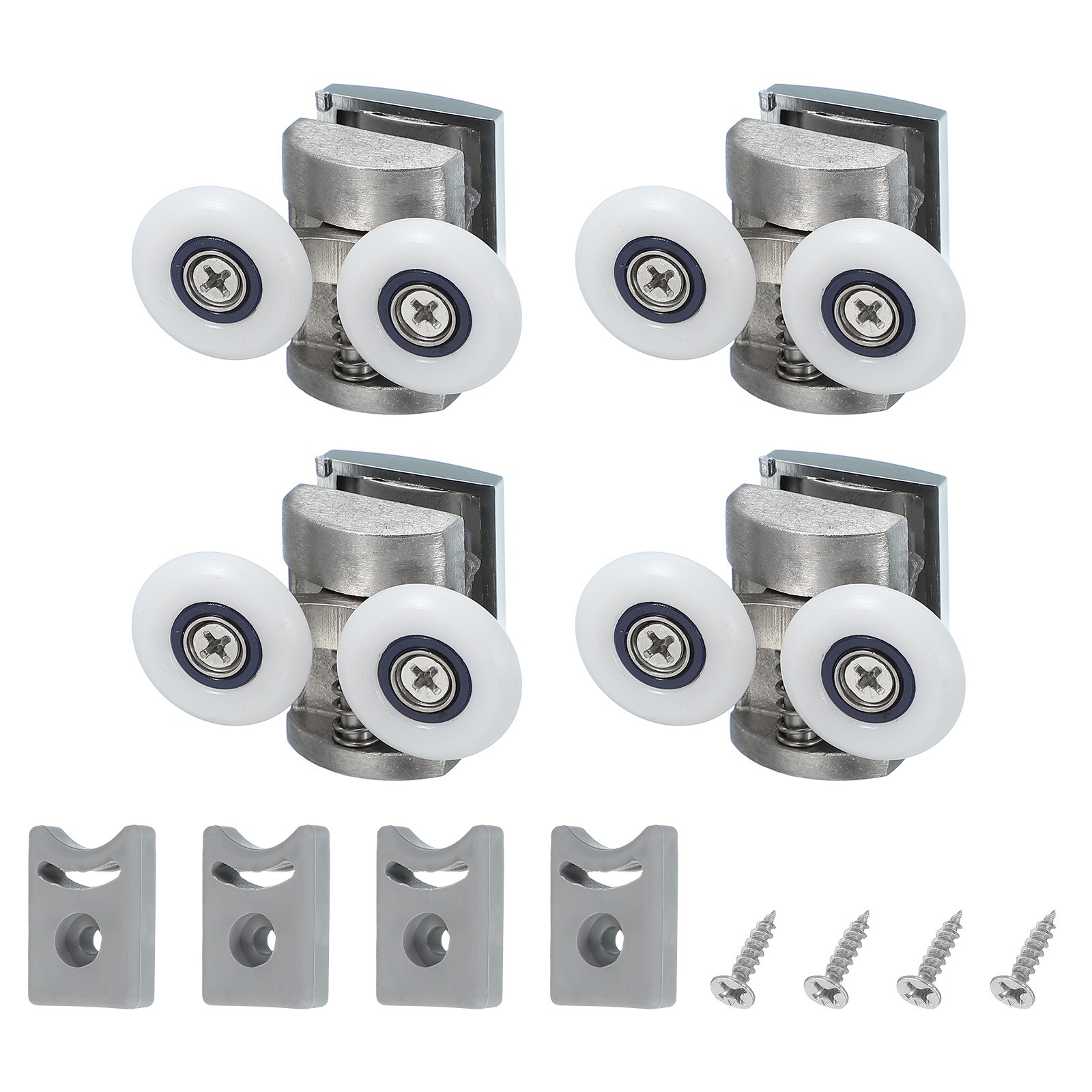 4 Pcs 25mm Double Shower Door Rollers 304 Stainless Steel Bottom Wheels Silver