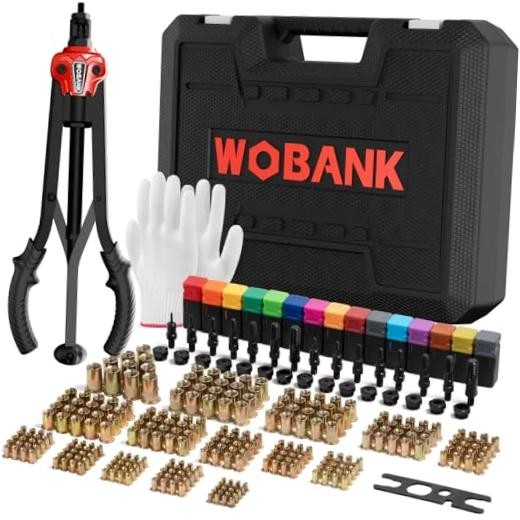 16" Heavy Duty Rivet Nut Tool Kit with 15 Mandrels & 290 Nuts