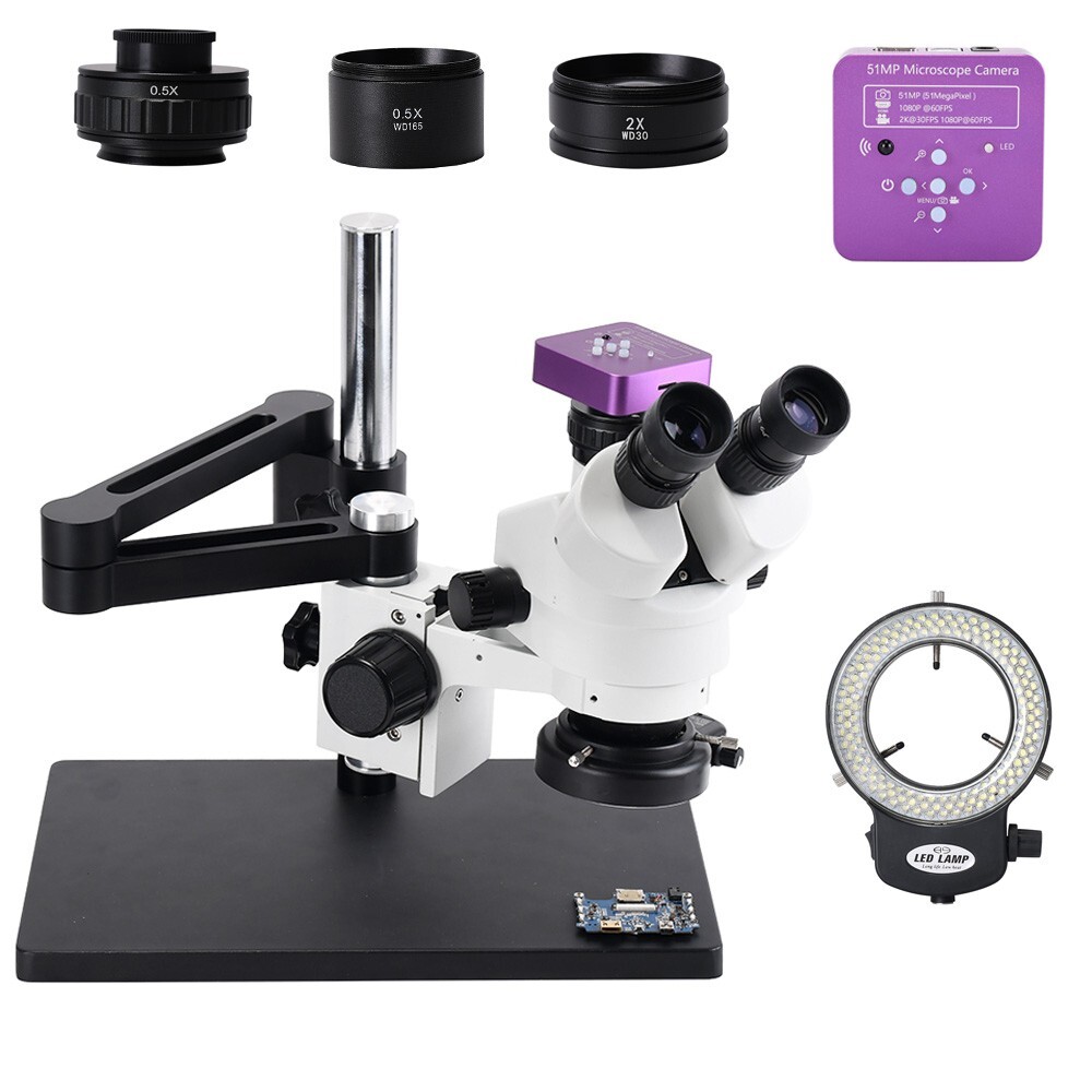 HAYEAR 2K Trinocular Microscope HDMI Microscope 51MP Camera Adjustable Arm ot25