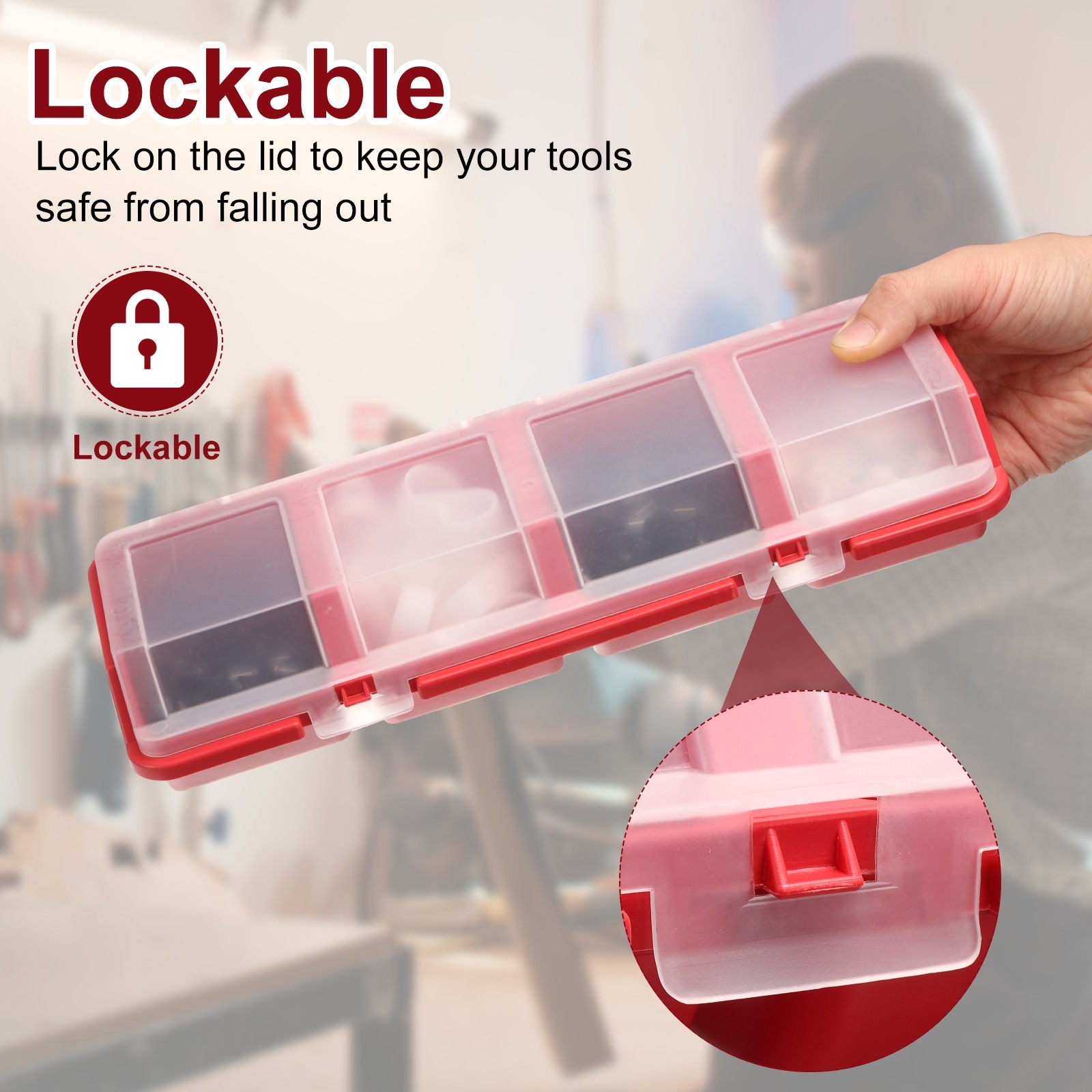 2pcs Screw Organizer Box Plastic Hardware Toolbox with Locks & Compartments