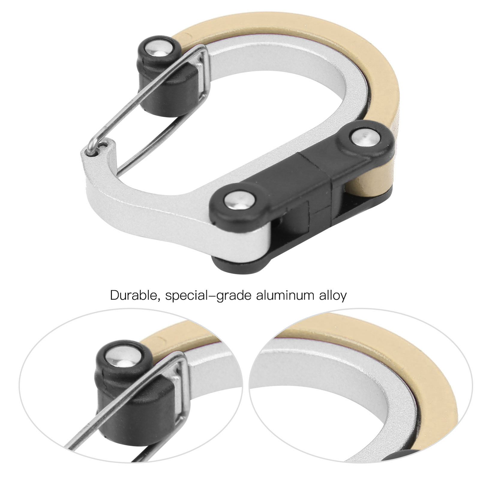 Outdoors Aluminum Alloy Carabiner Clip+Hook For Travel/Luggage/Small Bags Khaki