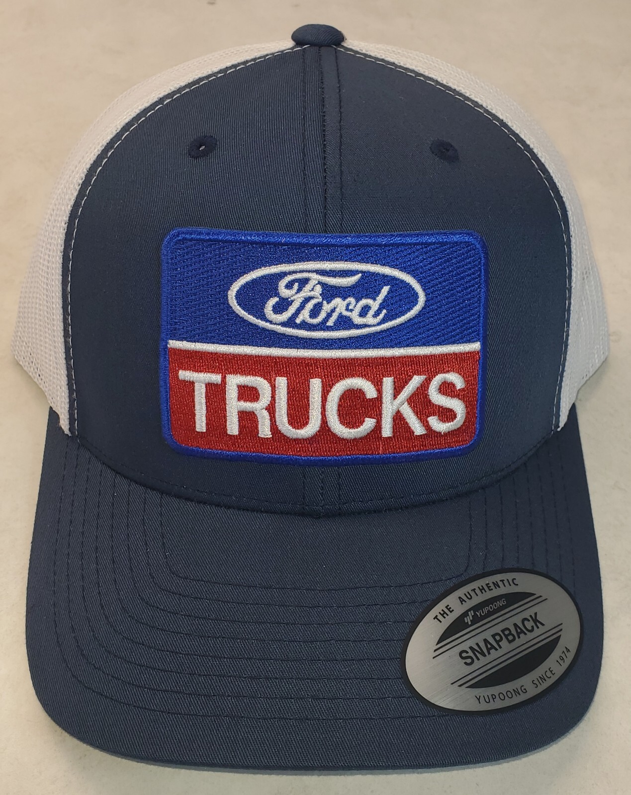 Ford Truck Patch on Yupoong 6606 Classics Trucker Hat Snapback Navy/White