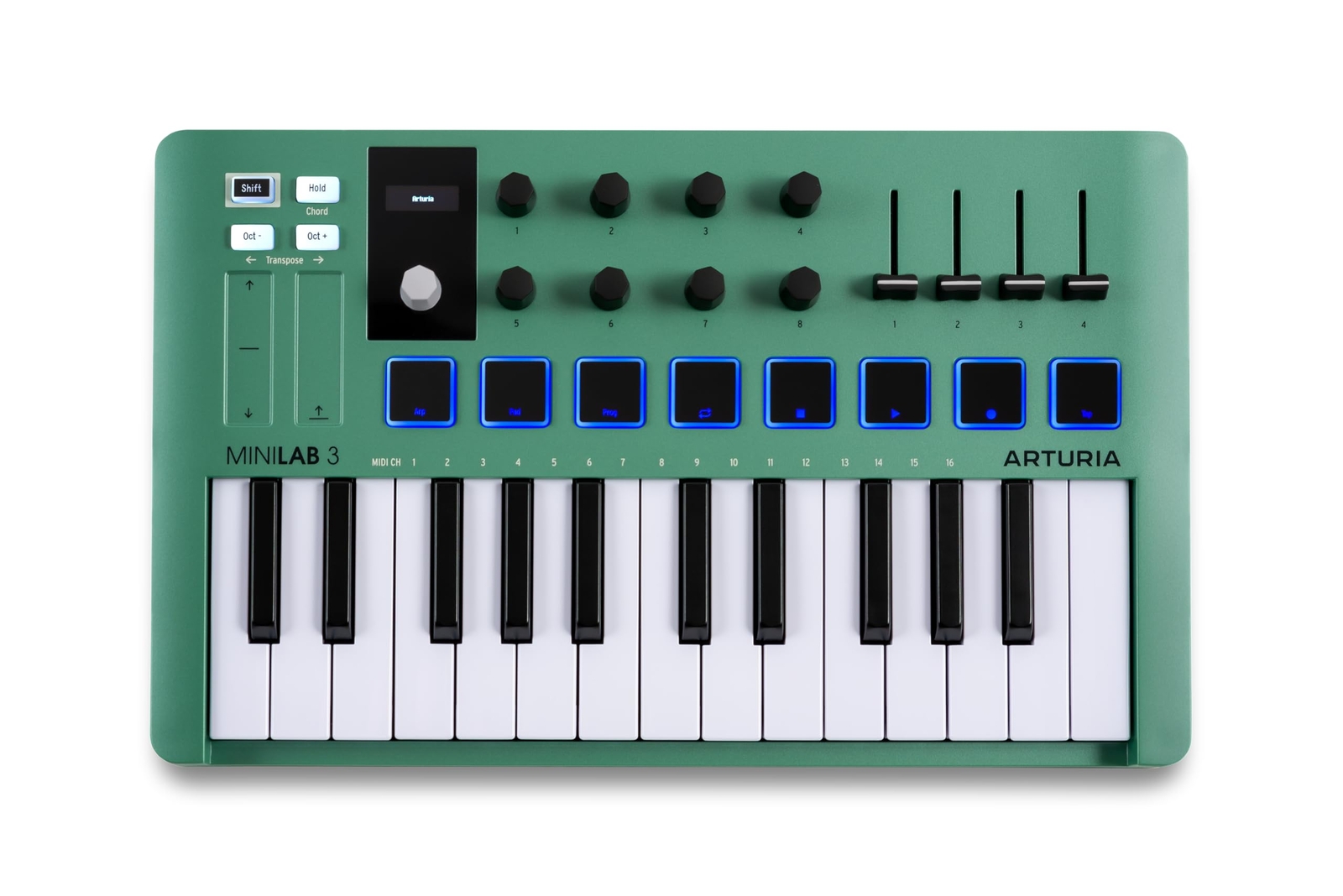 Mint Green 25 Note USB C MIDI Keyboard Controller with RGB Pads and Sliders