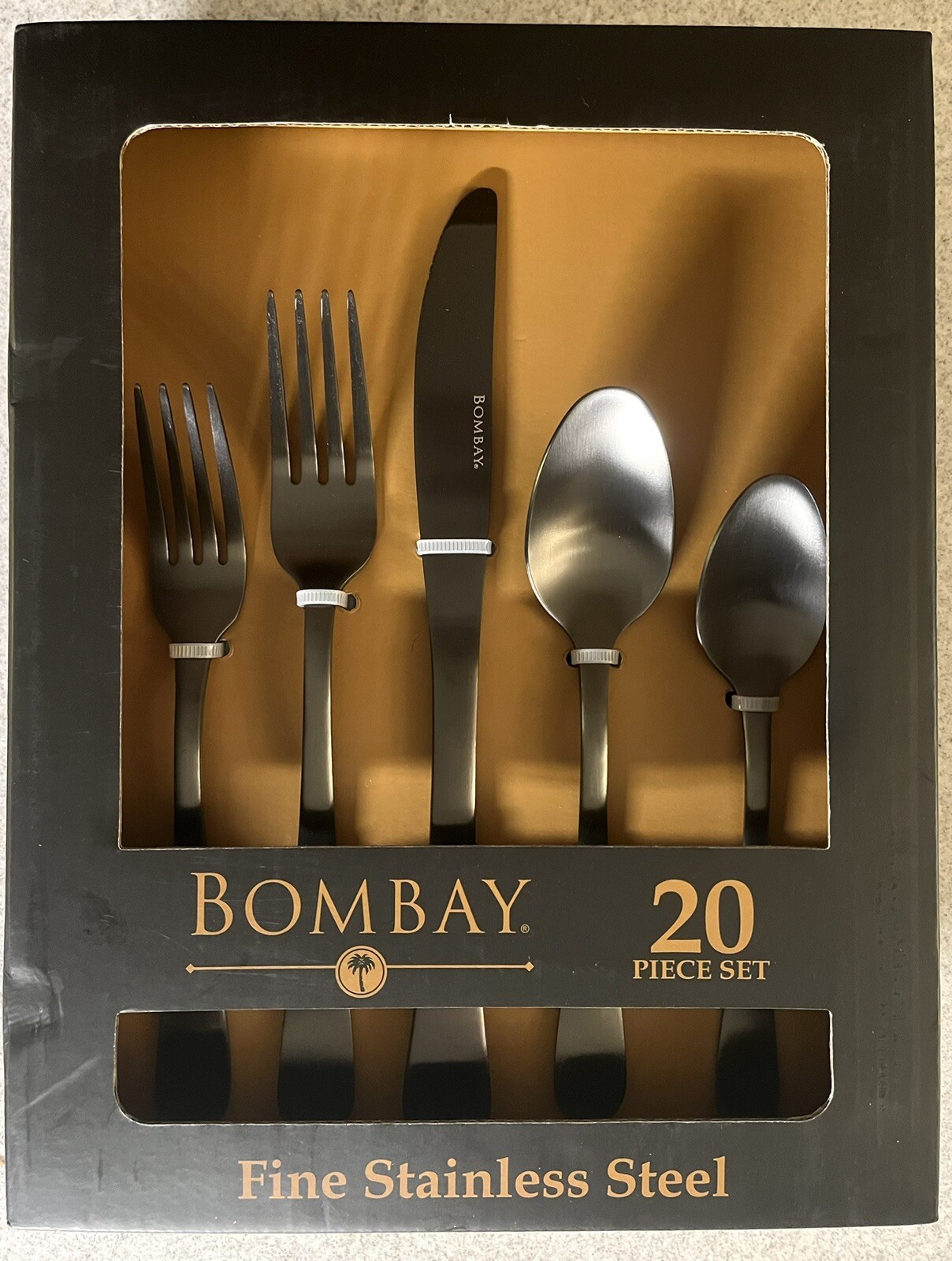 Bombay GENEVA 20 pc Fine Stainless Steel Black Flatware Set Service for 4