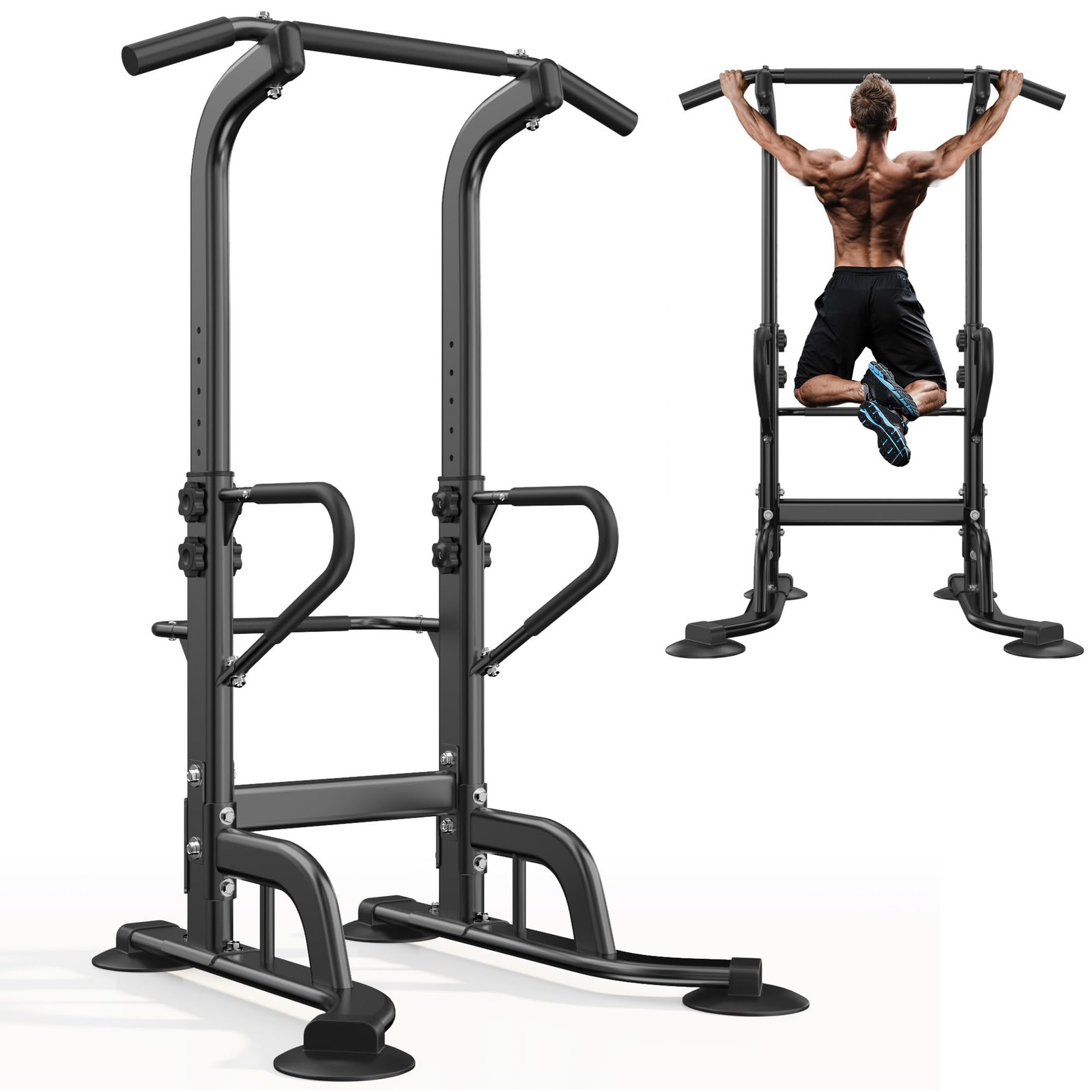 Power Tower 11 Height Adjustable Pull Up Bar and Dip Station Multi-Function S...