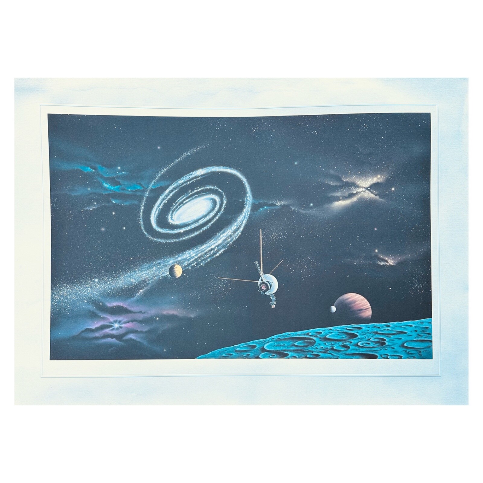 Rare vntg RAY SHLEMON  spacecraft Voyager 2 1977 mission lithograph poster