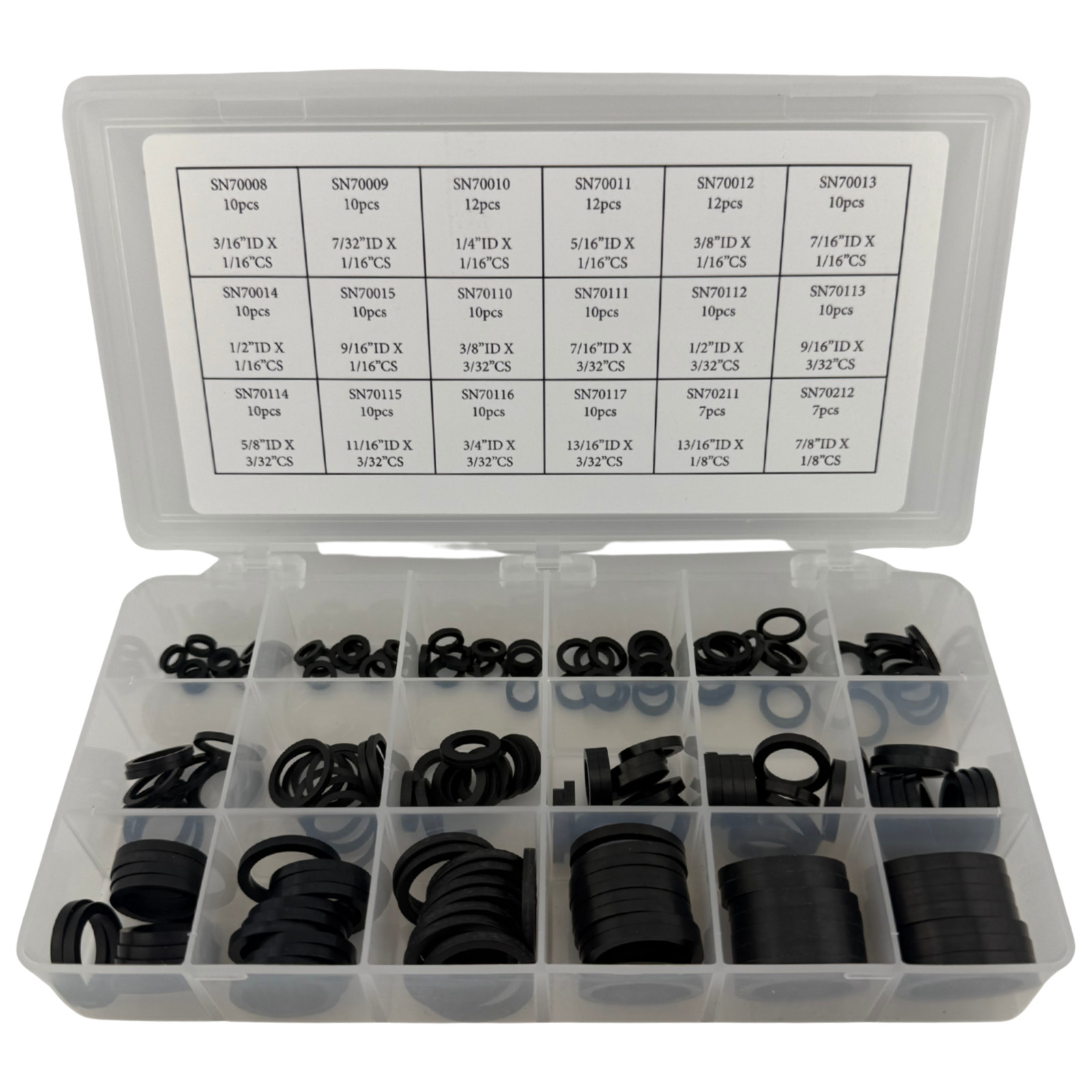 Square O-Ring Kit – 180 Piece, 18 Sizes, Buna-N (Nitrile) 70 Duro Assortment