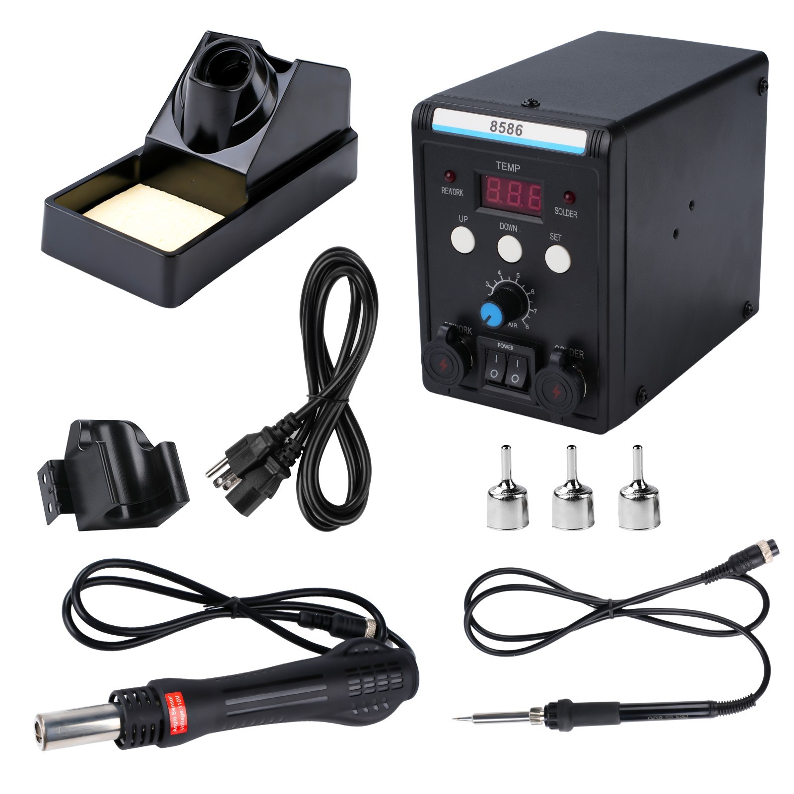 2 in 1 Soldering Station 8586 Digital Hot Air Gun Solder Iron Rework Kit 110V US