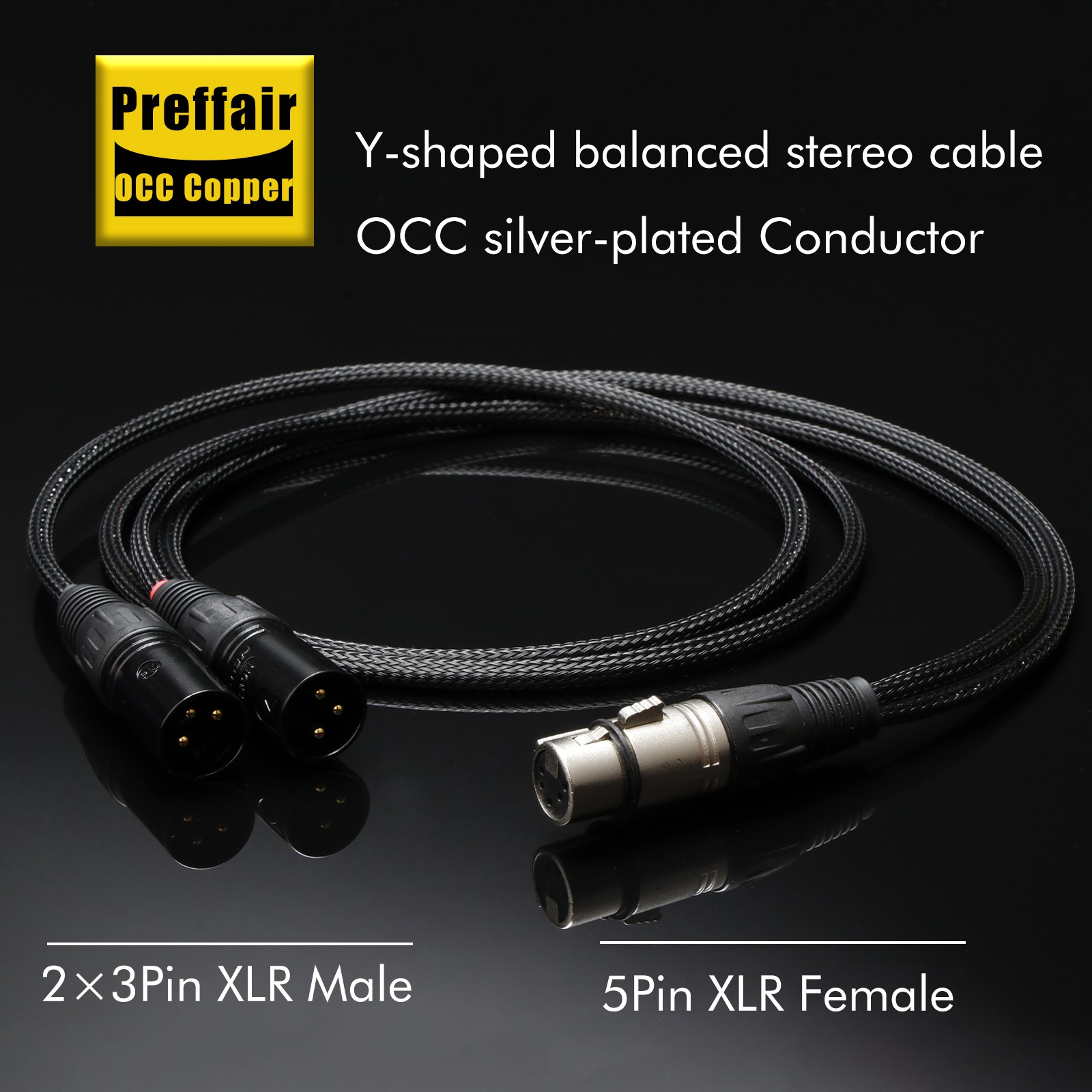 5 Pin Female XLR to Dual 3 pin Male XLRs Stereo Y Lead Balanced Cable