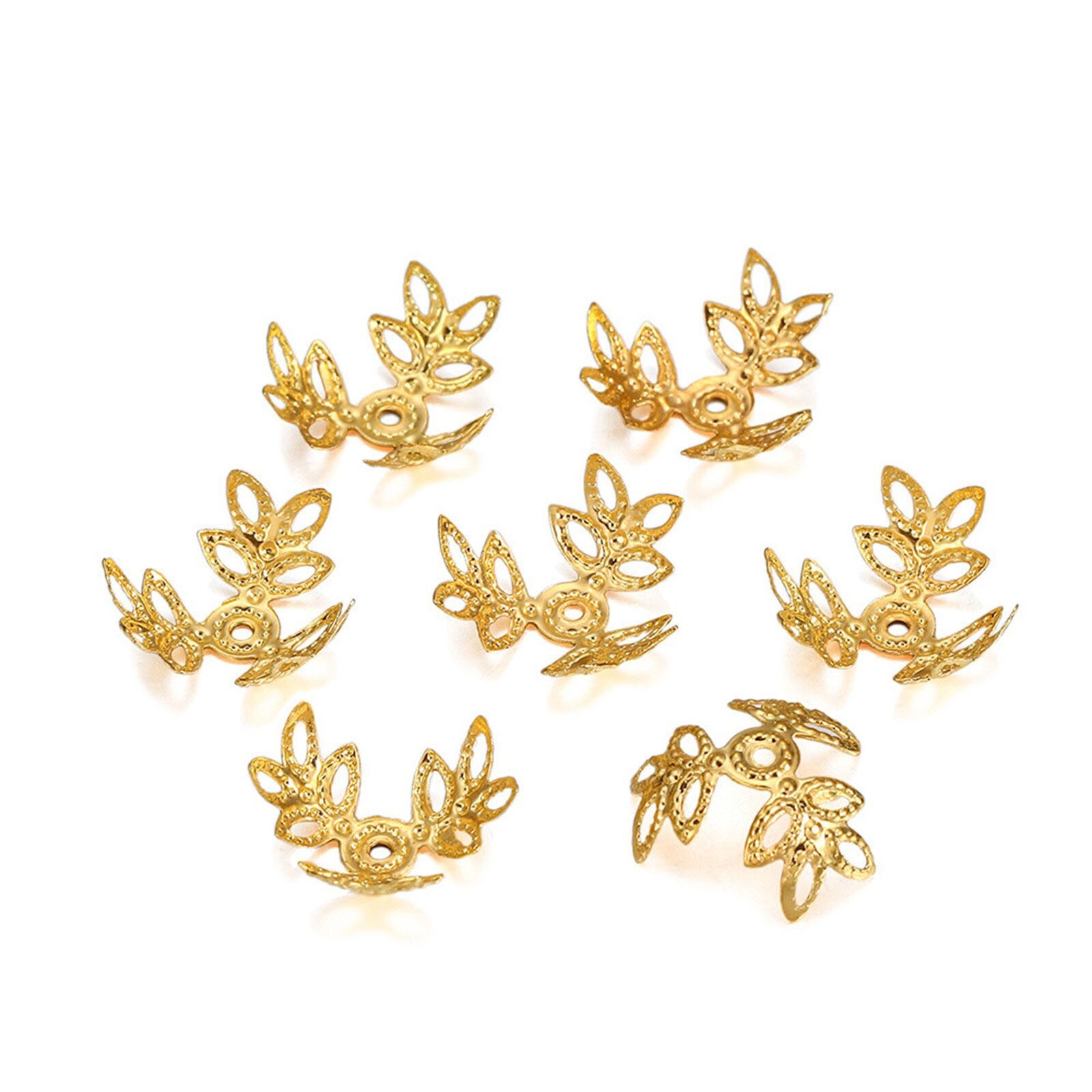 200pcs Golden 3Petals Flower Jewelry Beads Caps 14mm Fit 12mm-18mm Beads