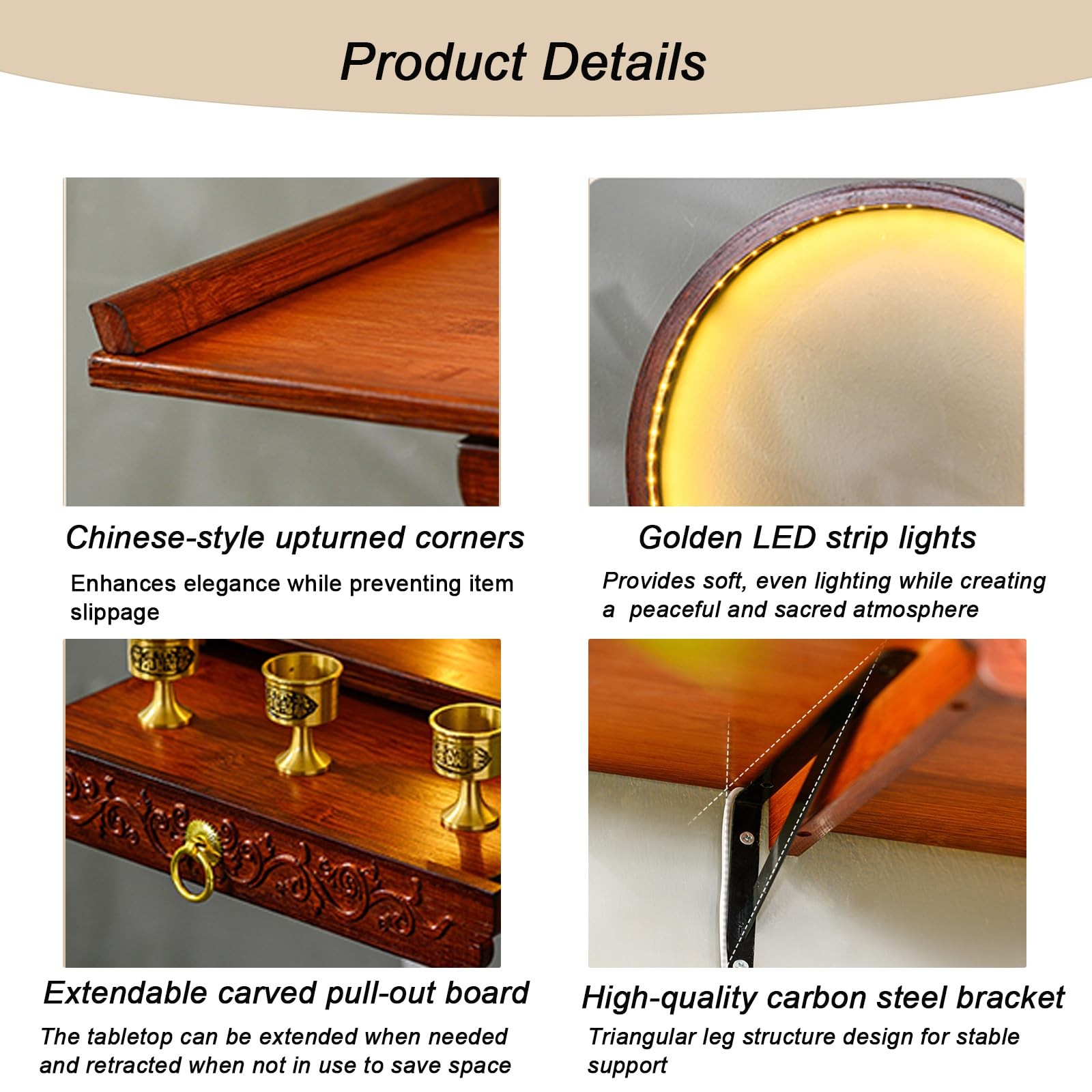 Wall-Mounted Buddha Statue Stand with LED, Small Buddhist Shrine Altar Table,...