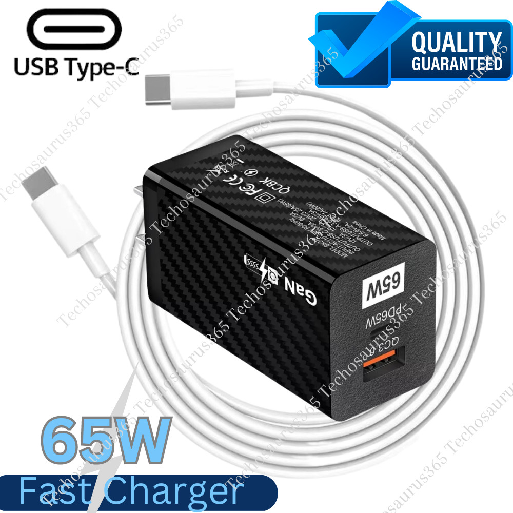 65W GaN PD Fast Wall Charger Dual Type C Cable For Samsung A13 A33 A53 iPhone 15