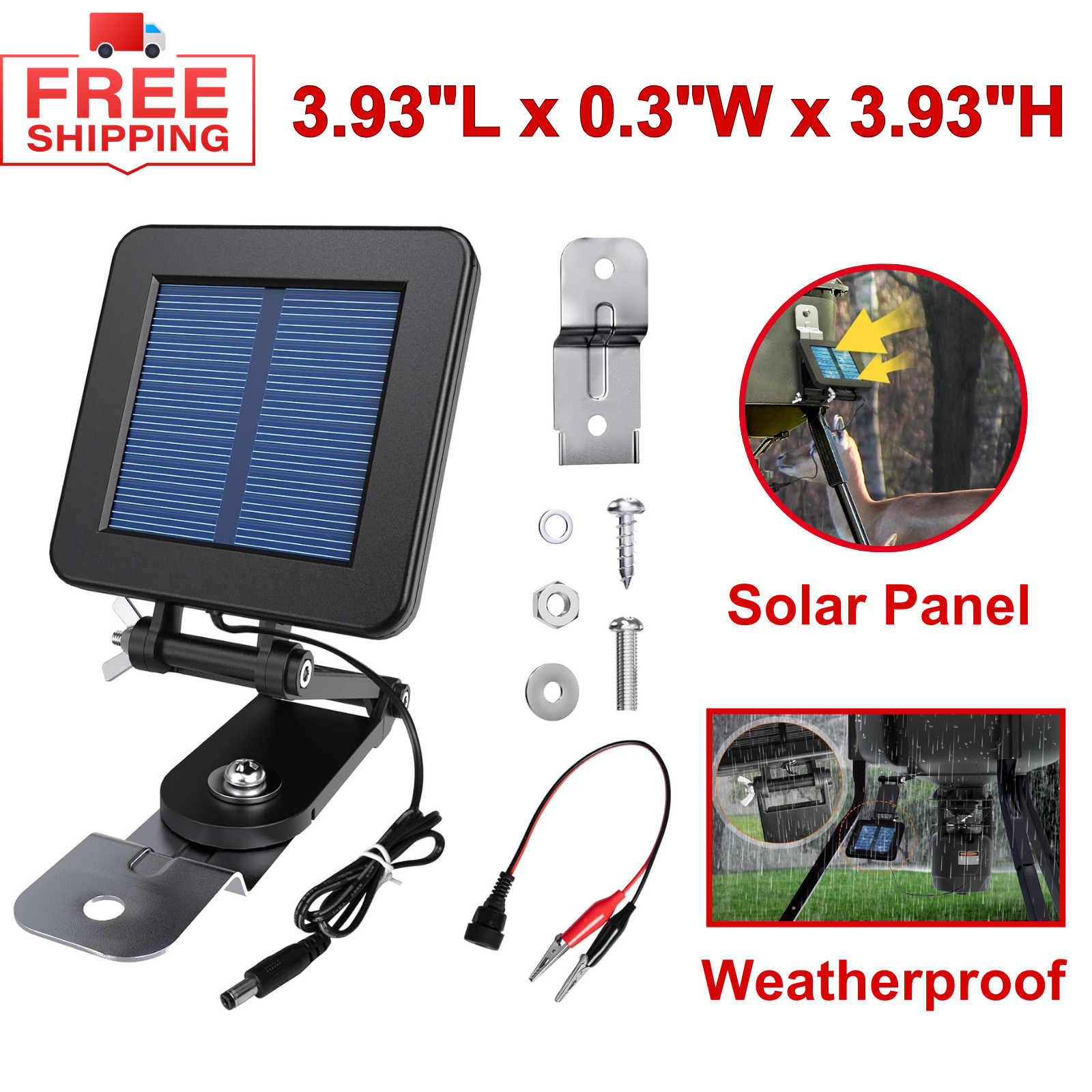 6V Solar Panel for Deer Feeder, Efficient Solar Panel Charger w/Adjustable Mount