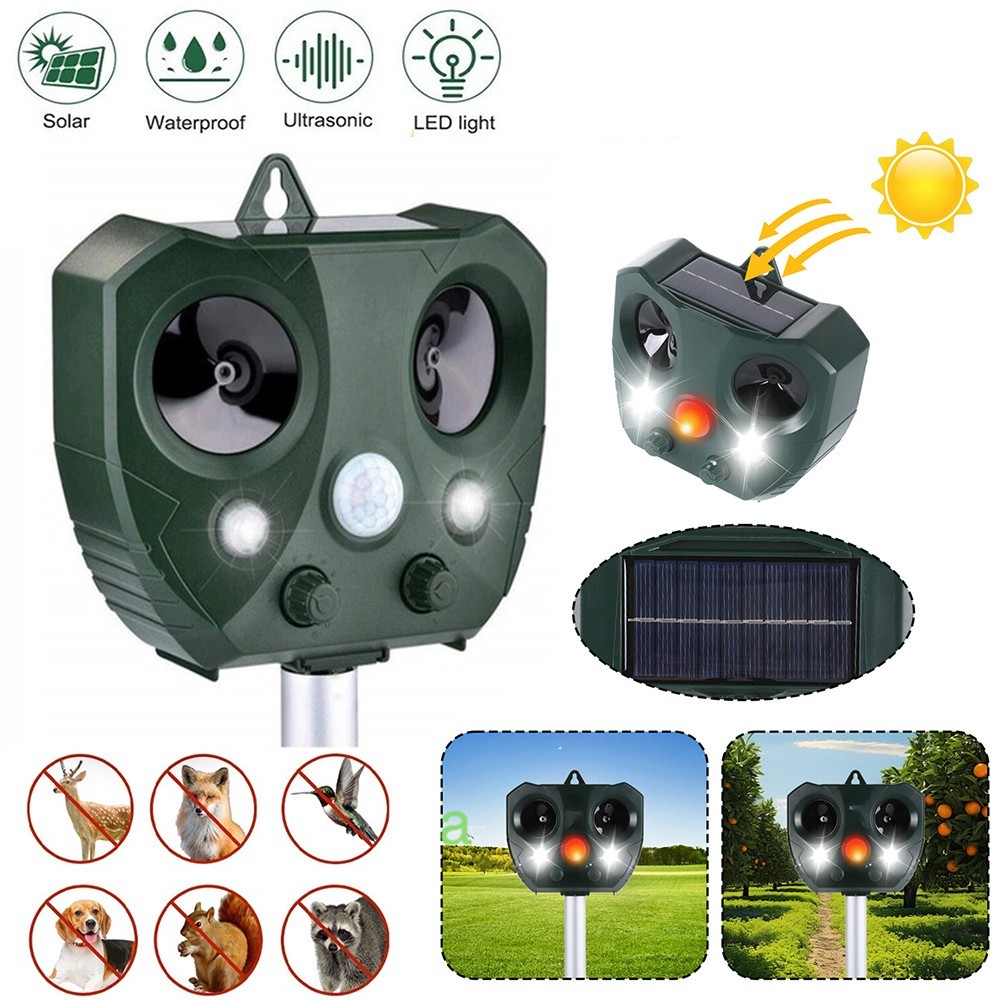 Upgraded Solar Ultrasonic Animal Repellent Dog Cat Skunk Deer Raccoon For Garden