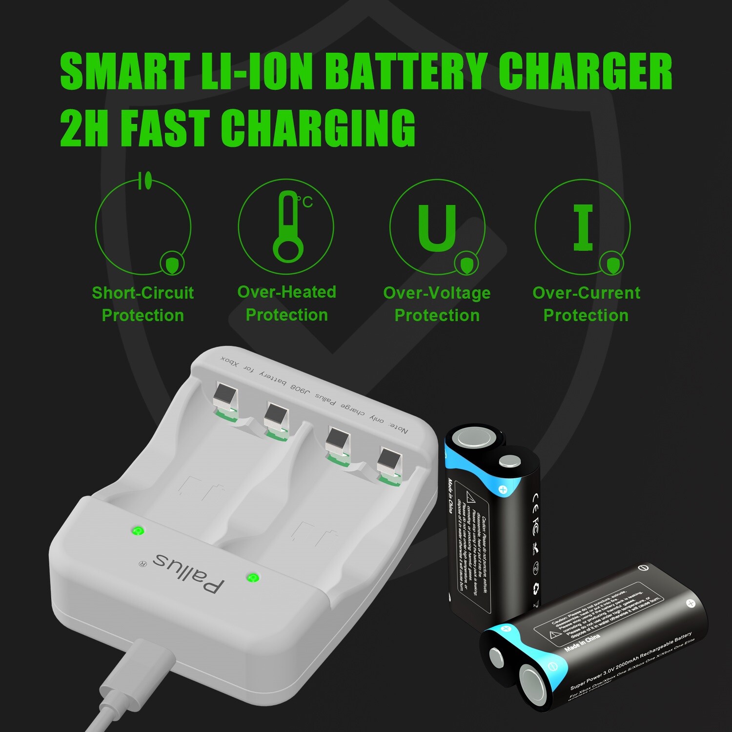 2 Pack Pallus Lithium Xbox One/Series S|X Controller Battery Pack with Charger