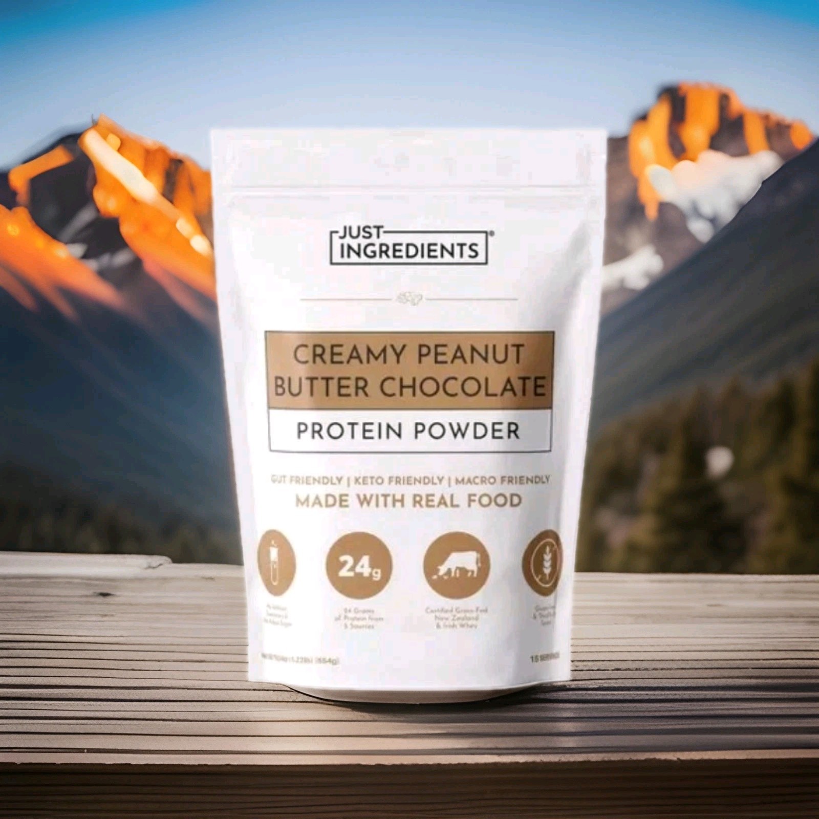 Just Ingredients Whey Protein Powder Creamy Peanut Butter Chocolate 19.54 Oz
