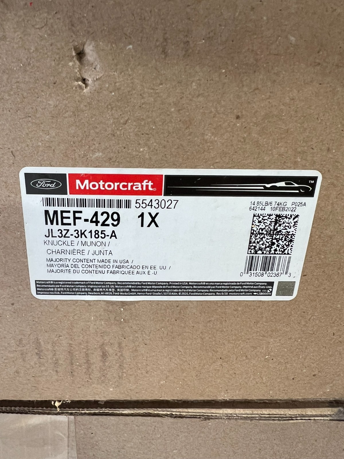 Genuine Ford OEM New Motorcraft MEF-429 Steering Knuckle JL3Z-3K185-A