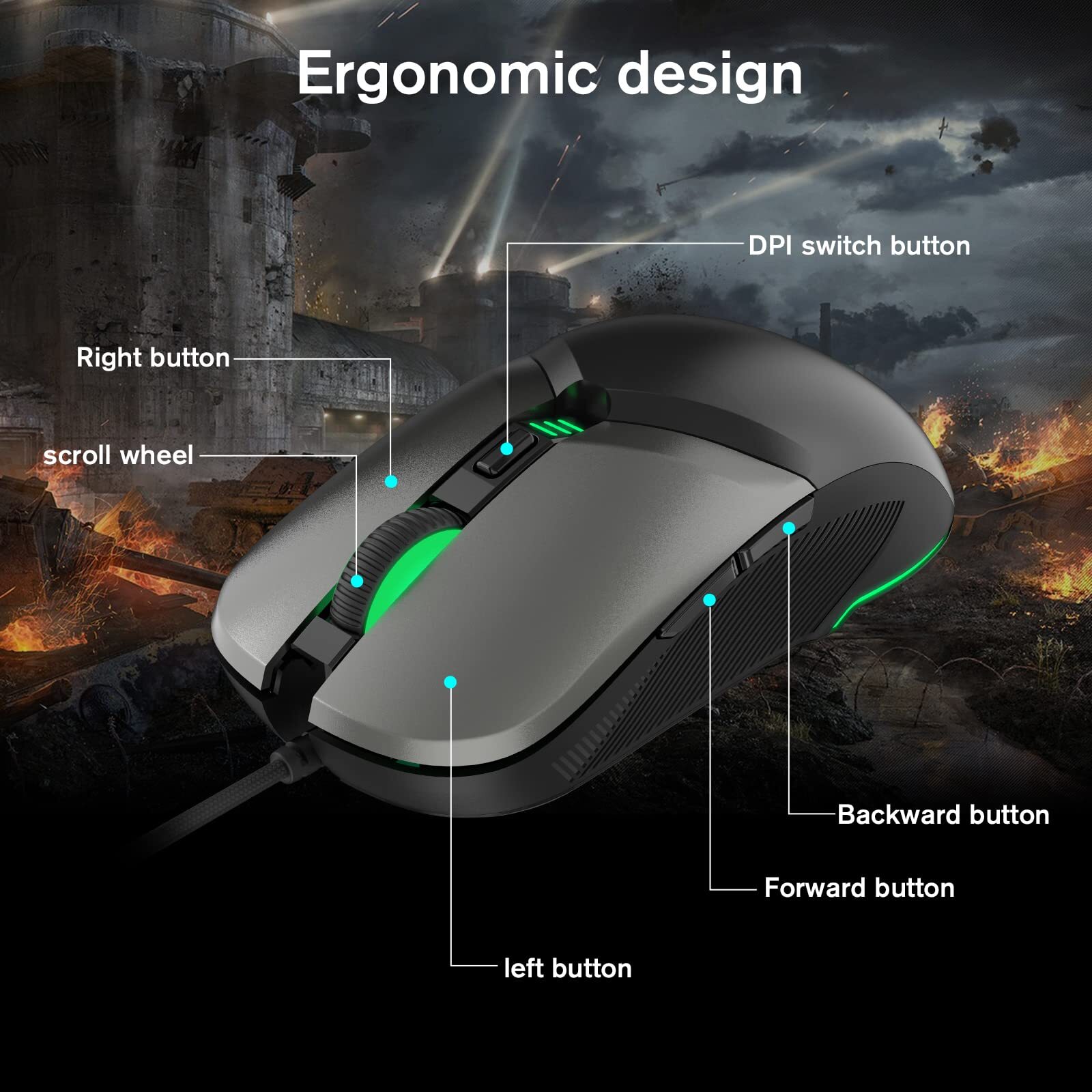 Wired Gaming Mouse USB Optical Computer Mice with High-Precision Adjustable u...