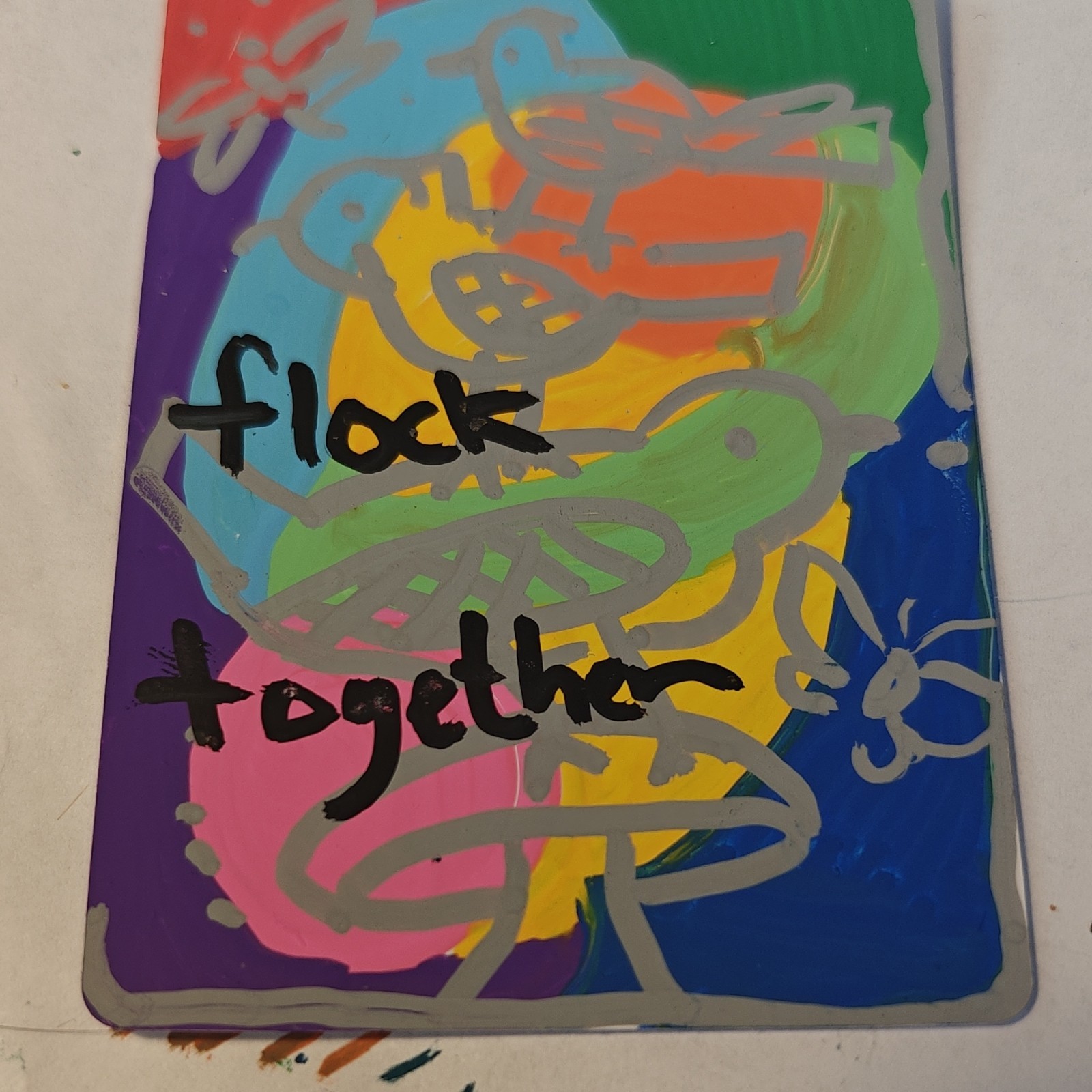 Flock Together ACEO by Emily Meinert Handmade  Mixed Media Collage Art