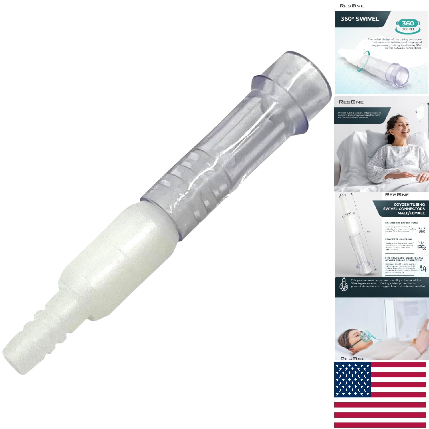 Leak-Free Swivel Connectors for Oxygen Tubing - 5-Pack, Medical/Marine Use
