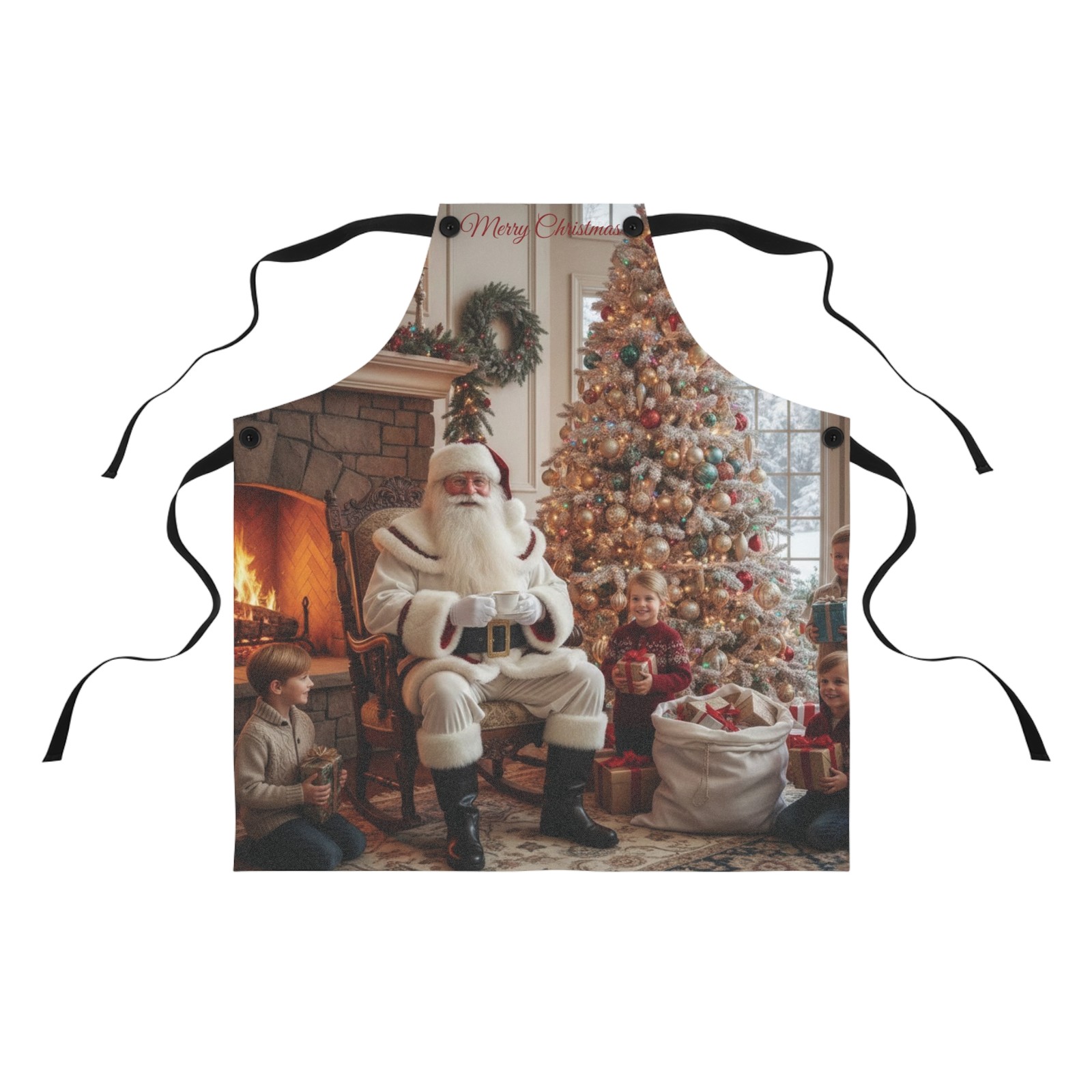 Deluxe Santa Claus by Fireplace Apron Holiday Kitchen Apron