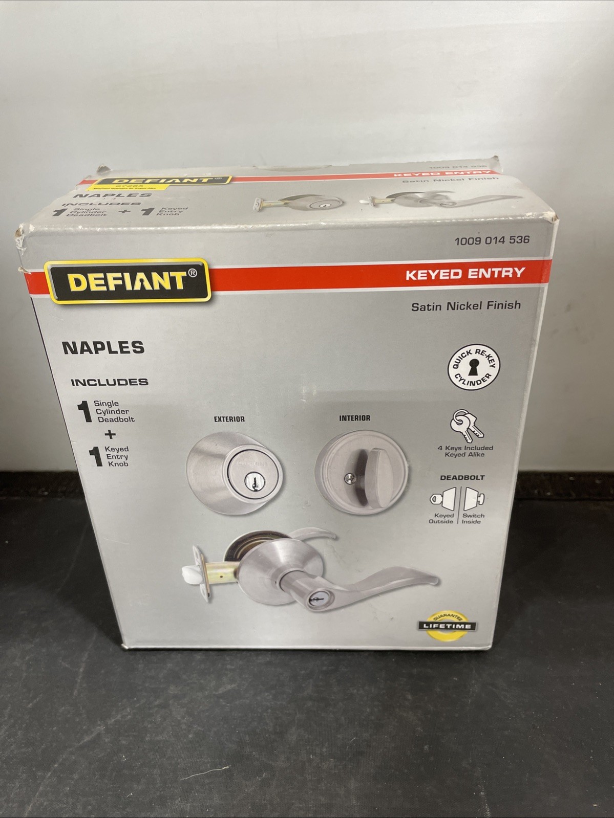 Defiant Deadbolt Combo Naples Satin Nickel Finish #1009 014 536 New
