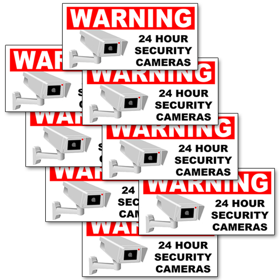 SECURITY CAMERA Decals  24 HOUR Warning Vinyl Wall Stickers 8" wide  Multi-packs