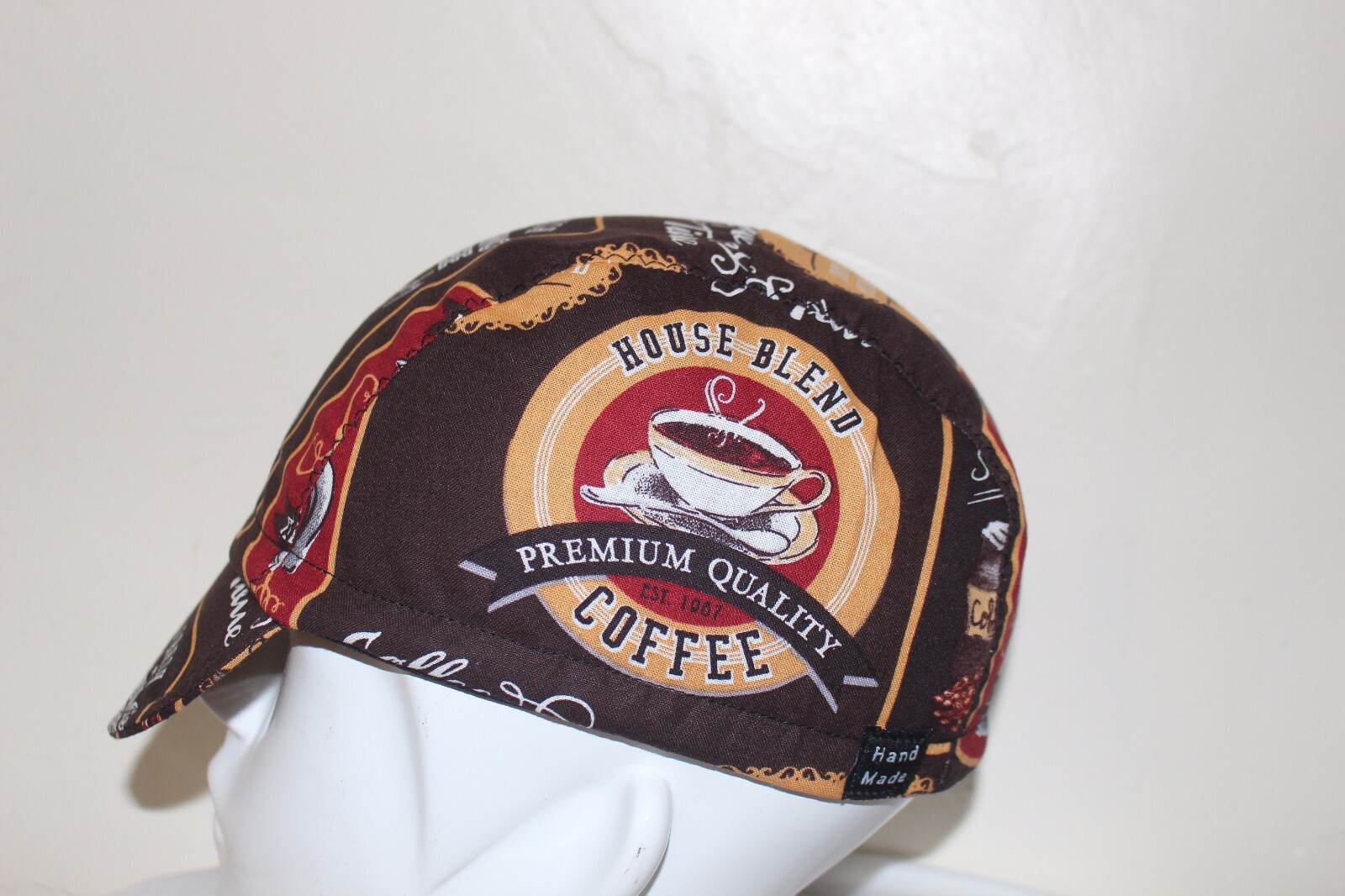 CYCLING CAP COFFE TIME  100% COTTON HANDMADE IN USA   ANY SIZE