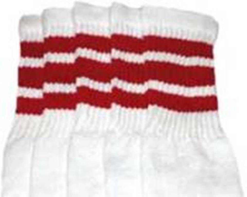19” MID CALF WHITE tube socks with RED stripes style 1 (19-4)
