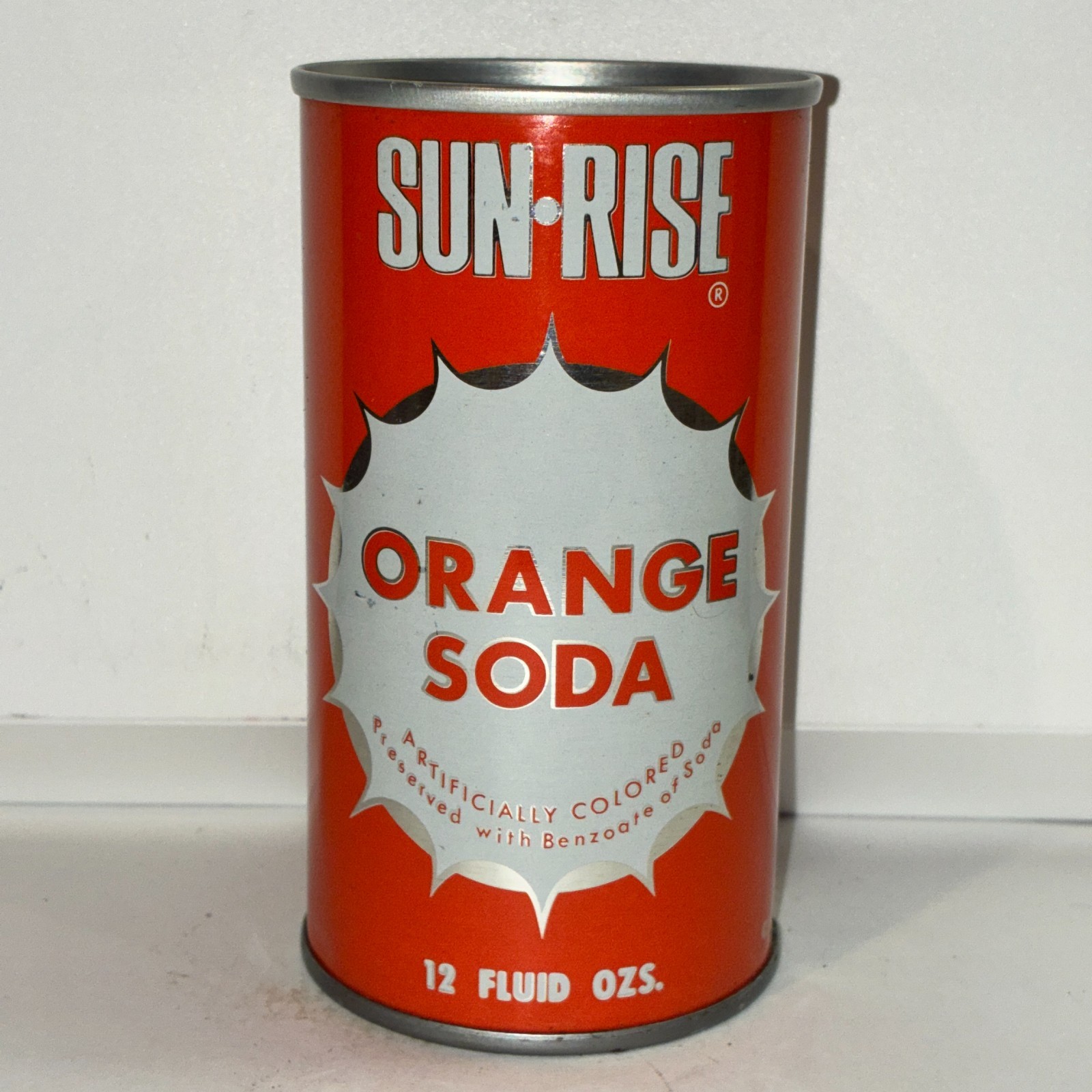 Sun-Rise Orange soda can, straight steel