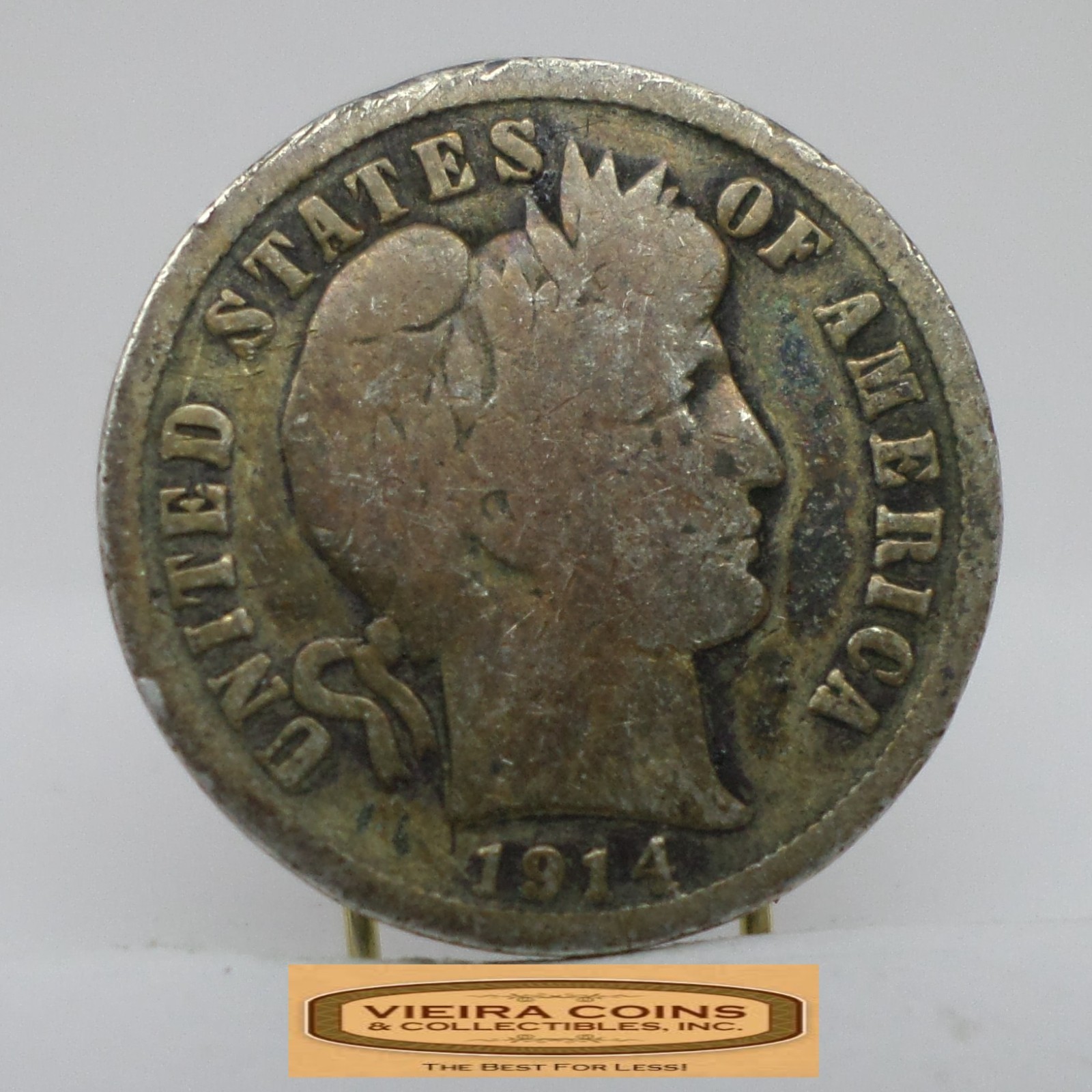 1914-D Barber Silver Dime, 90% Silver - #C58255NQ