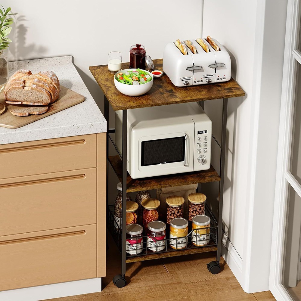 3-Tier Metal Storage Rack w/ Wheels Kitchen Carts Shelving Unit Rolling Shelf US
