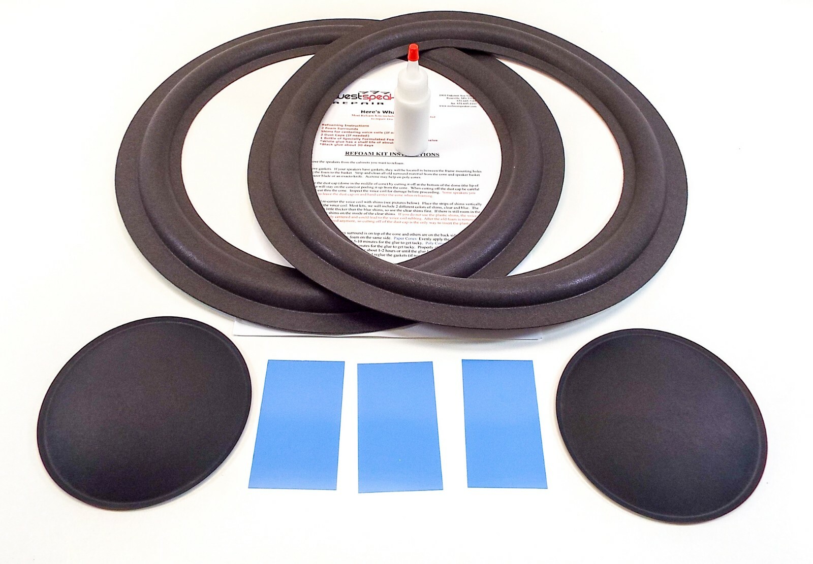 Realistic Mach One 15" Woofer Foam Speaker Repair Kit w/ Shims & Dust Caps!