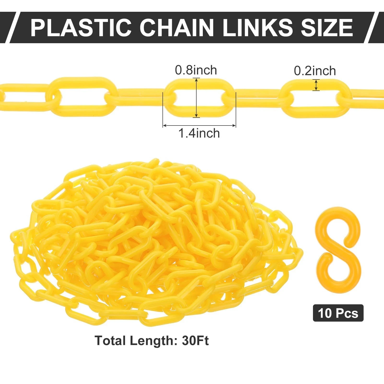 Plastic Chain Links, 30 Feet Safety Chains, Yellow Plastic Chains for Barriers