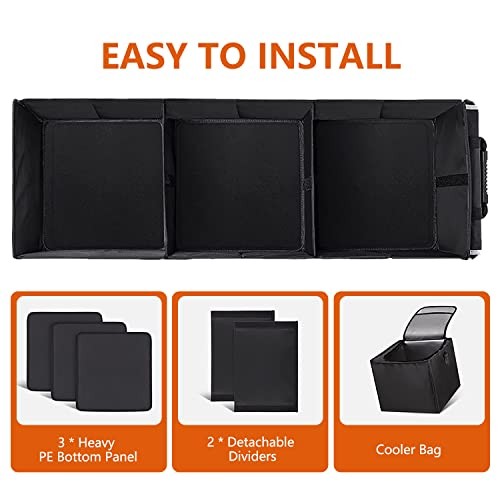 Car Trunk Organizer with Insulated Cooler Bag, Foldable & Waterproof Black