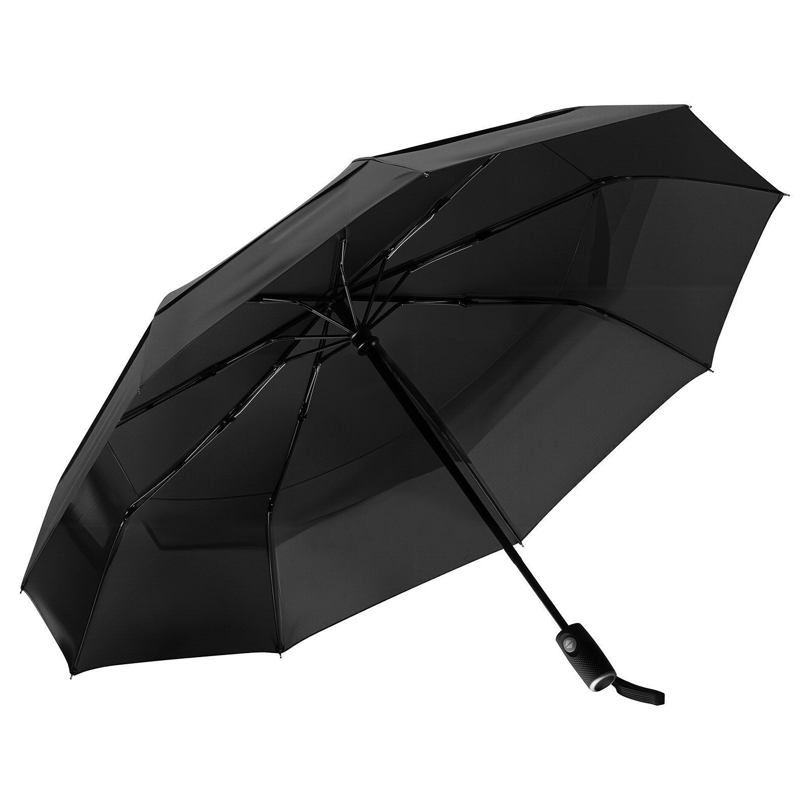 42in Auto Open/Close Travel Umbrella, Windproof & UPF50+ Black