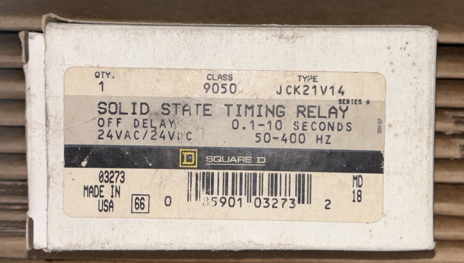 SQUARE D, 9050JCK21V14 SOLID STATE TIMING RELAY 0.1-10 SECONDS 24V, NEW!
